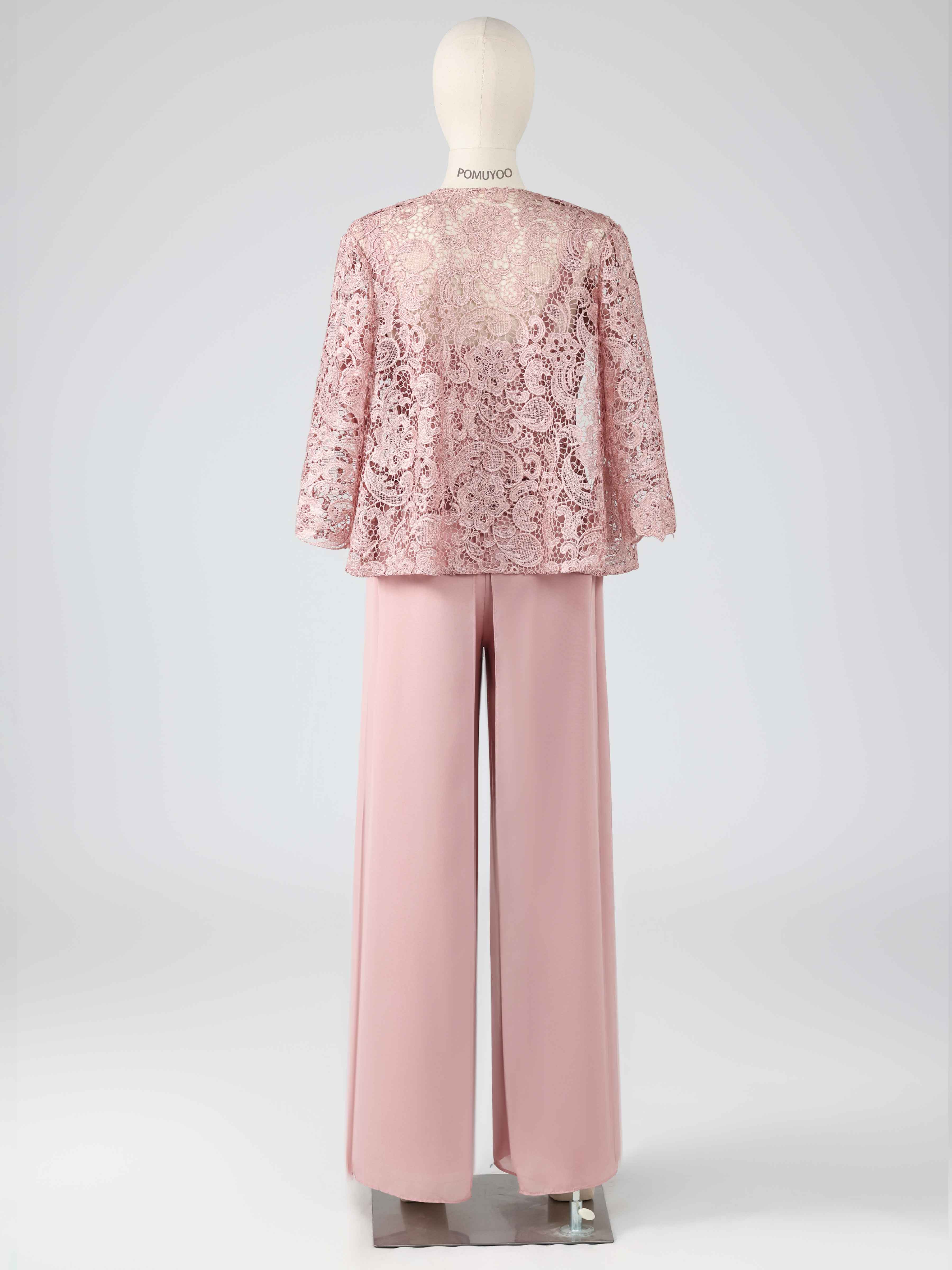 Stylish Square Three Pieces Lace Mother of the Bride Pantsuit