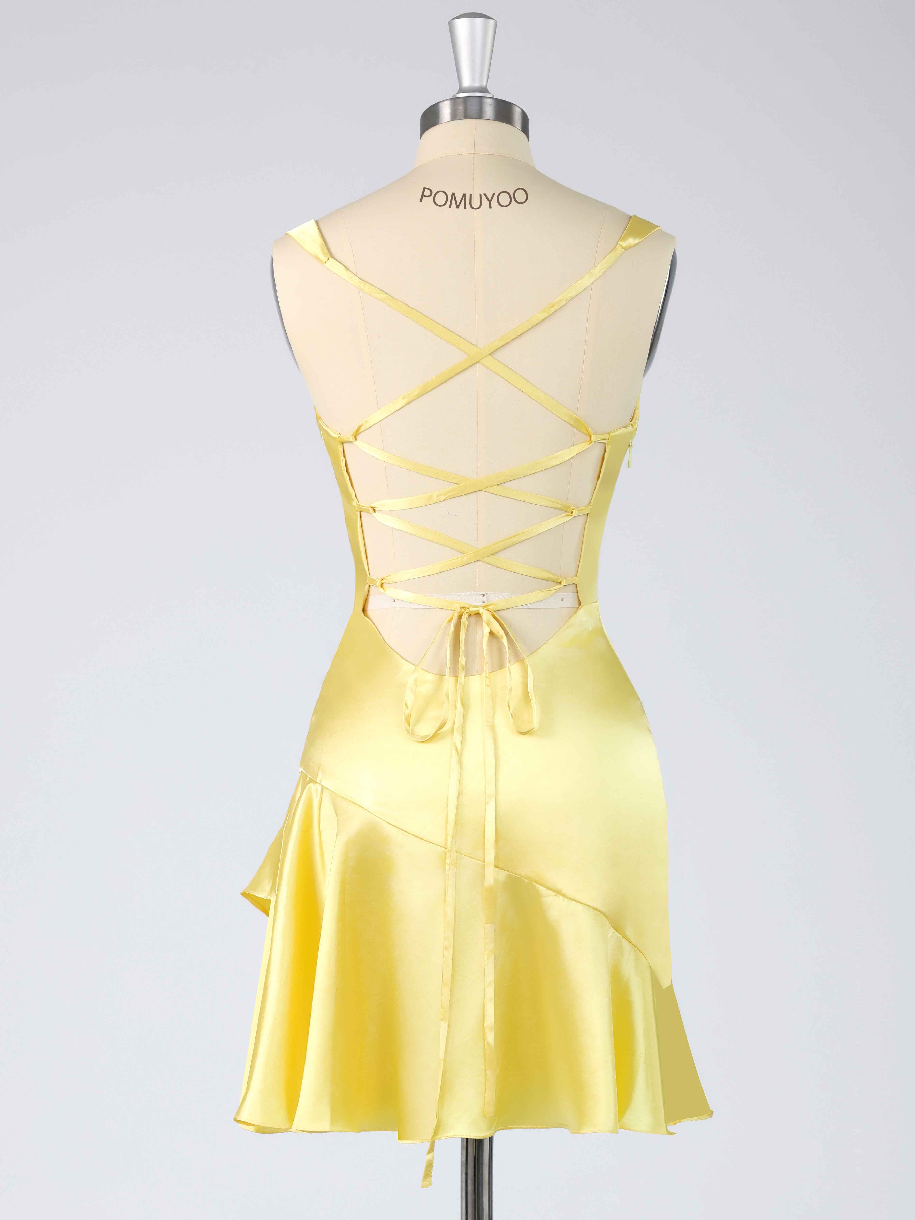Stylish Square Pleated Satin Mini Homecoming Dresses