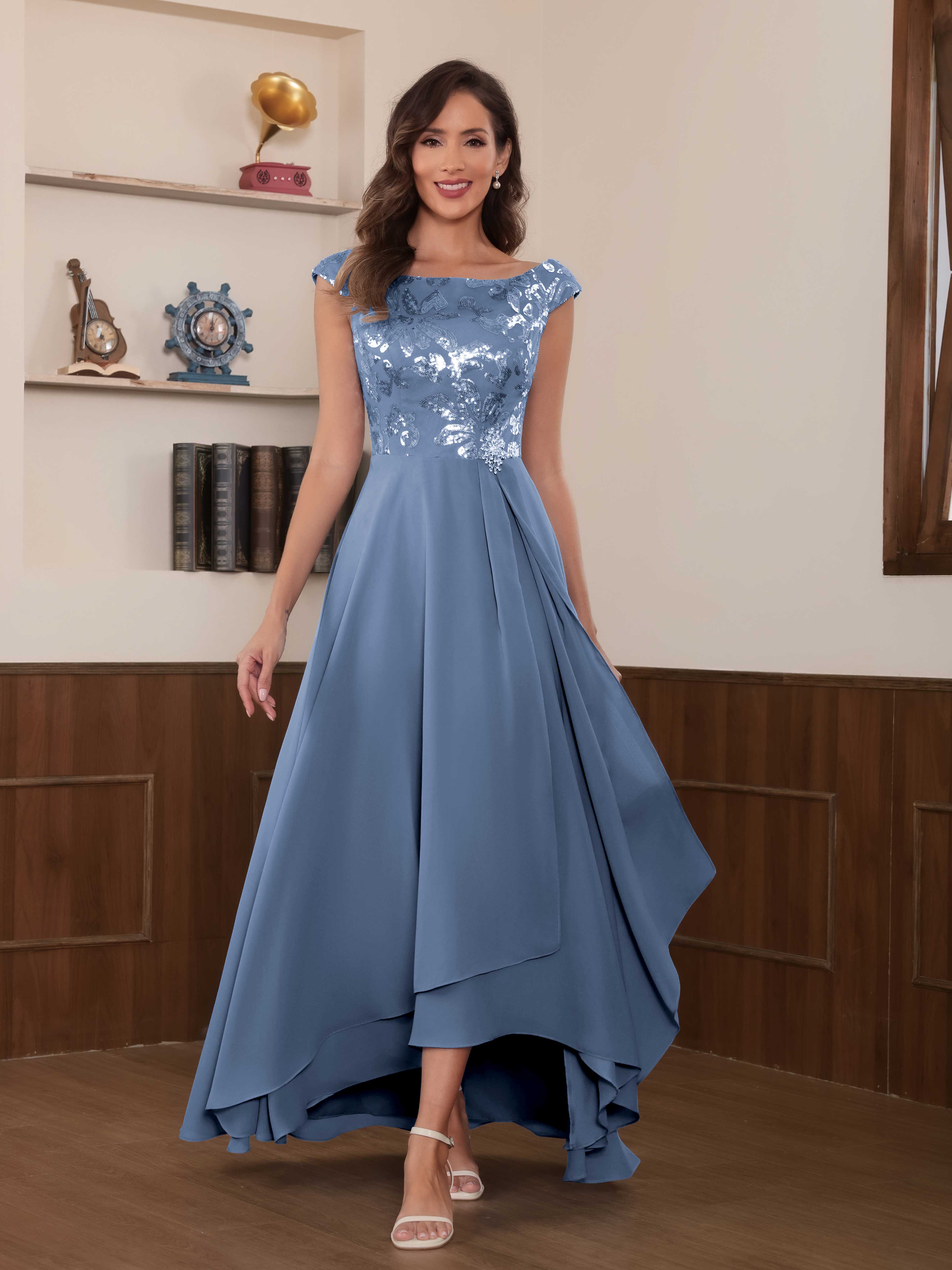 Tamsin Trendy A-Line Scoop Sequins Beading High Low Mother of The Brid Tamsin Trendy A-Line Scoop Sequins Beading High Low Mother of The Brid