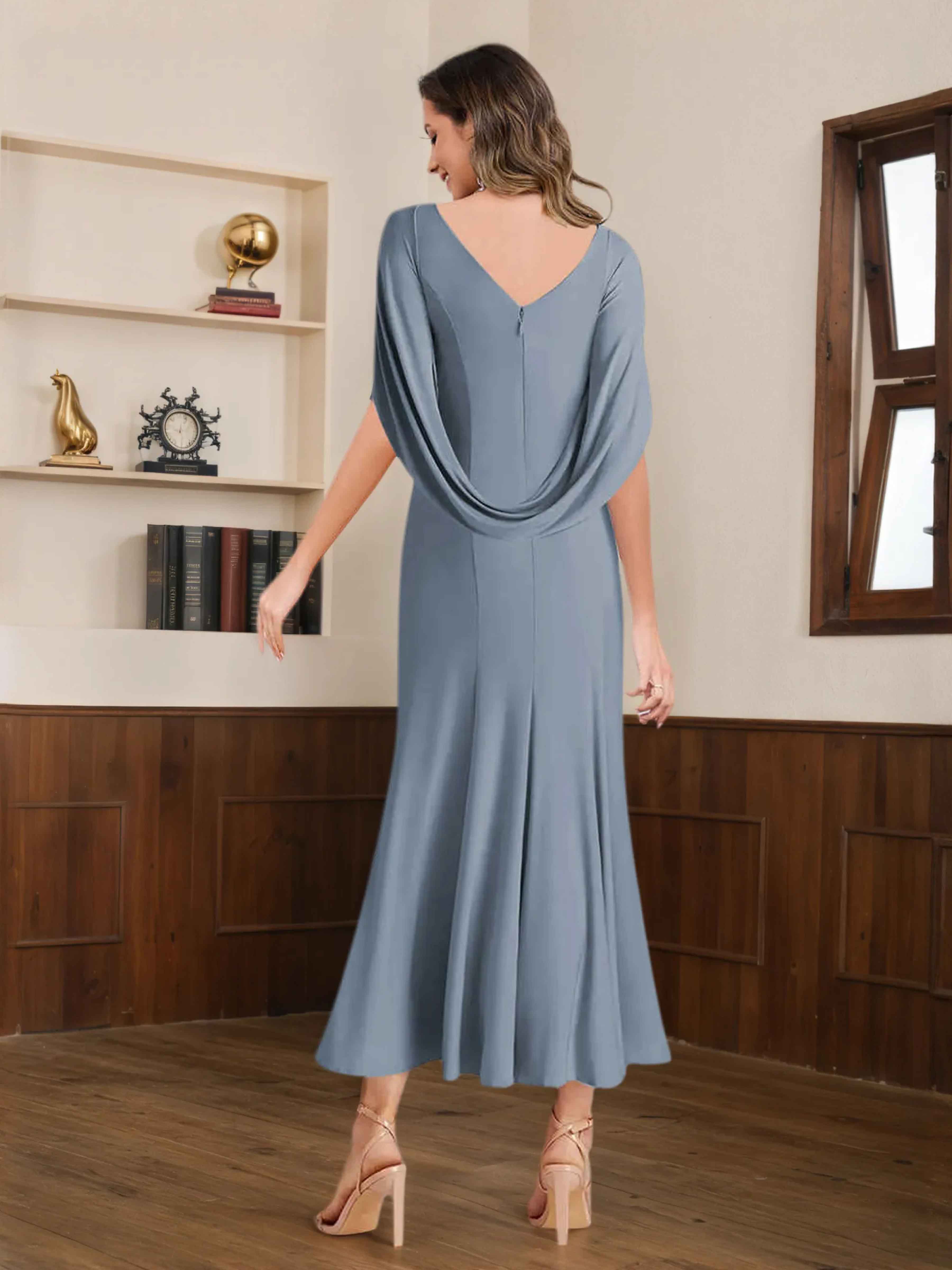 Tansy Elegant Sheath Appliques Chiffon Mother of the Bride Dresses With Cape
