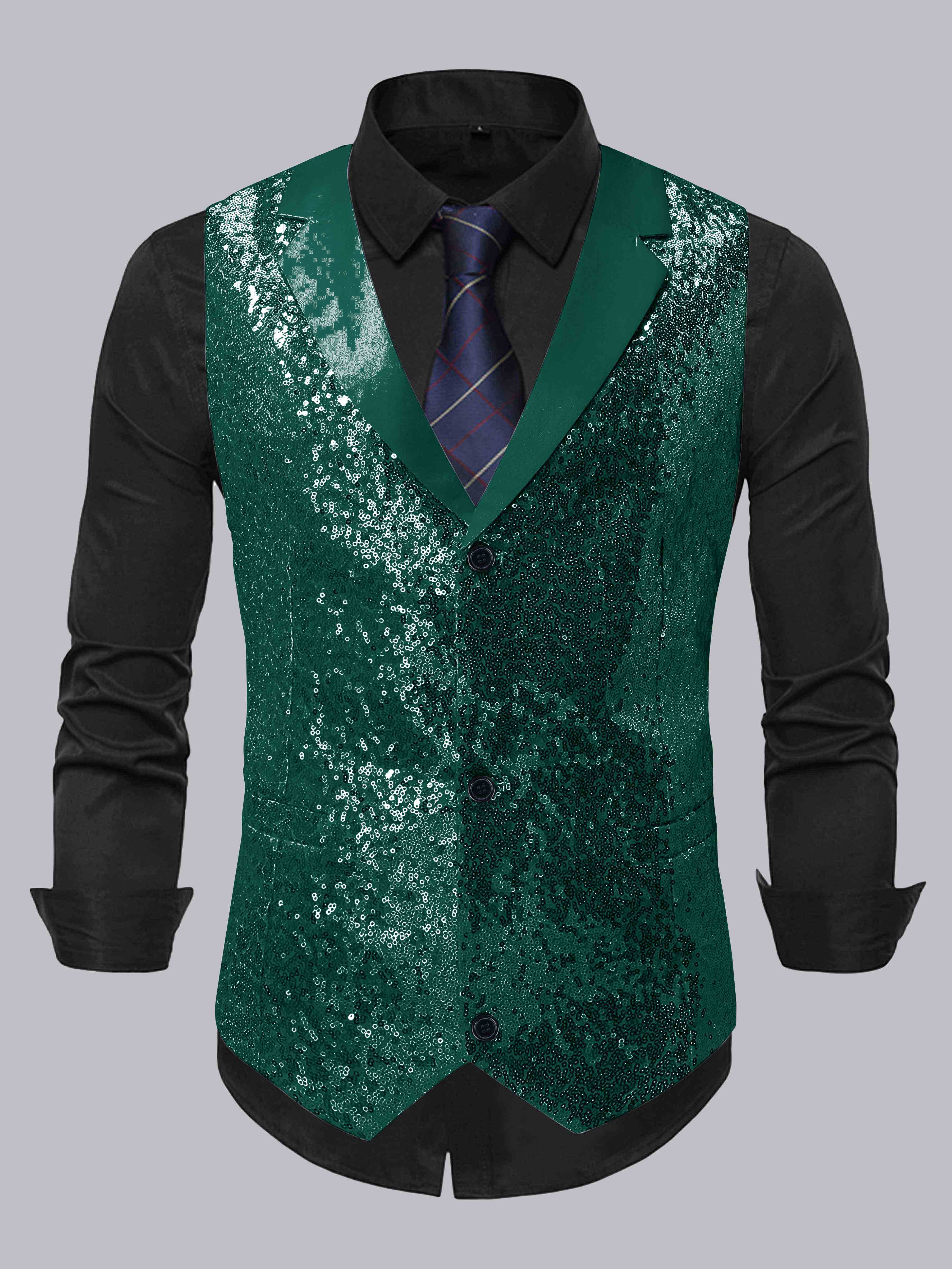 Men's Sequin Notch Lapel Three Buttons Vest
