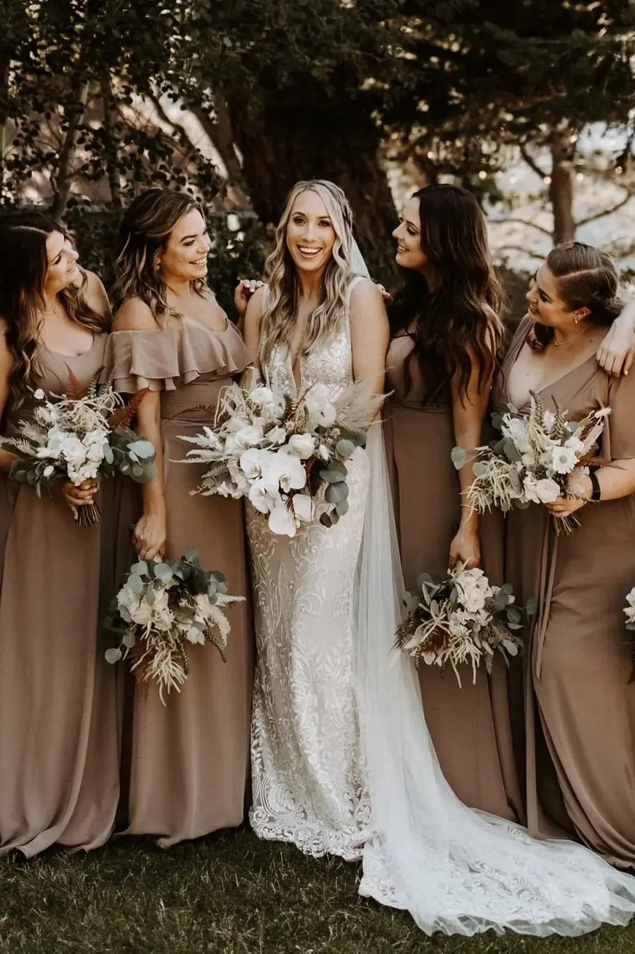 taupe bridesmaid dress