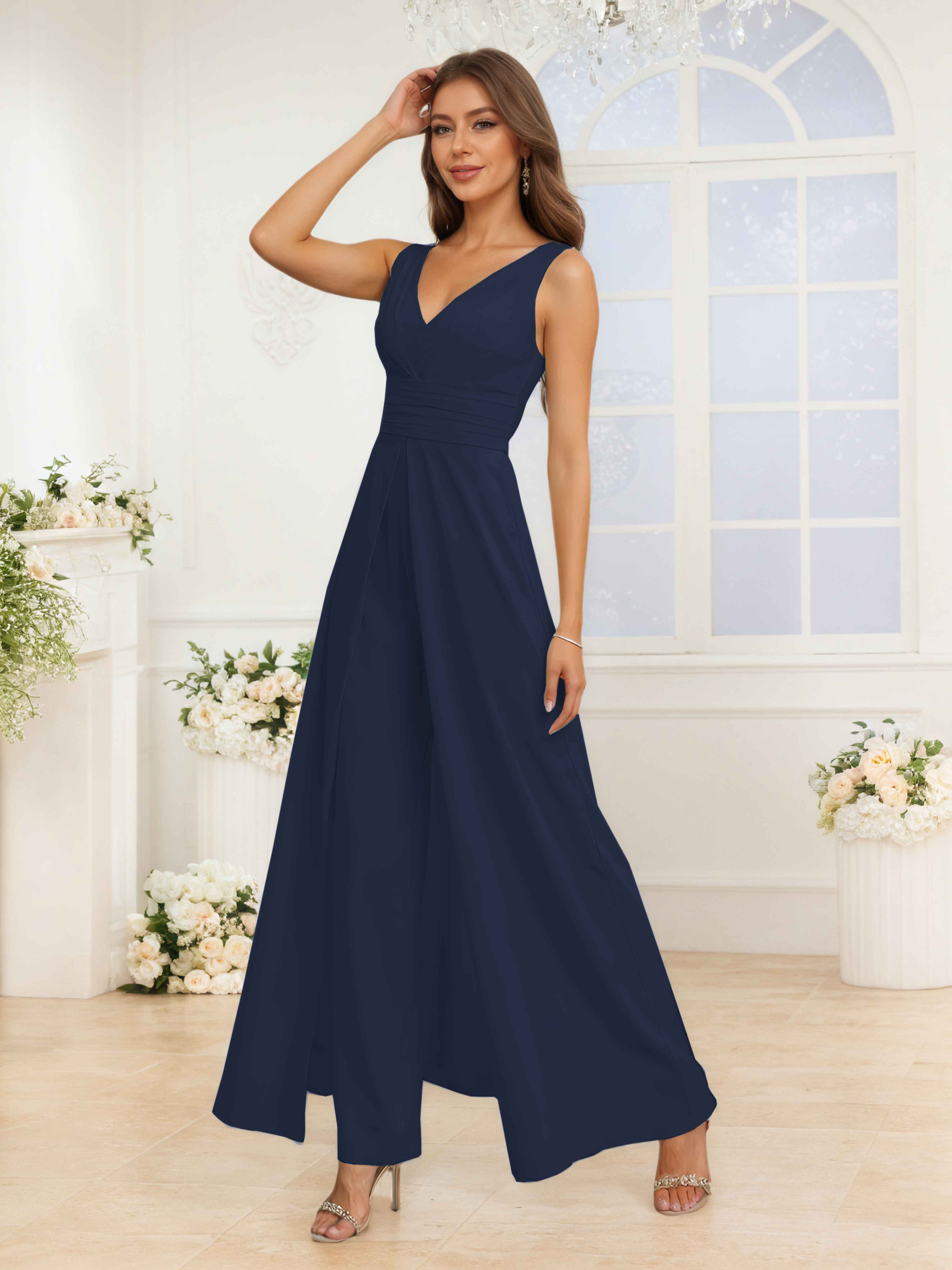 bridesmaid dresses jumpsuits Sage Green Chiffon Bridesmaid Dress Jumpsuit Floor-Length