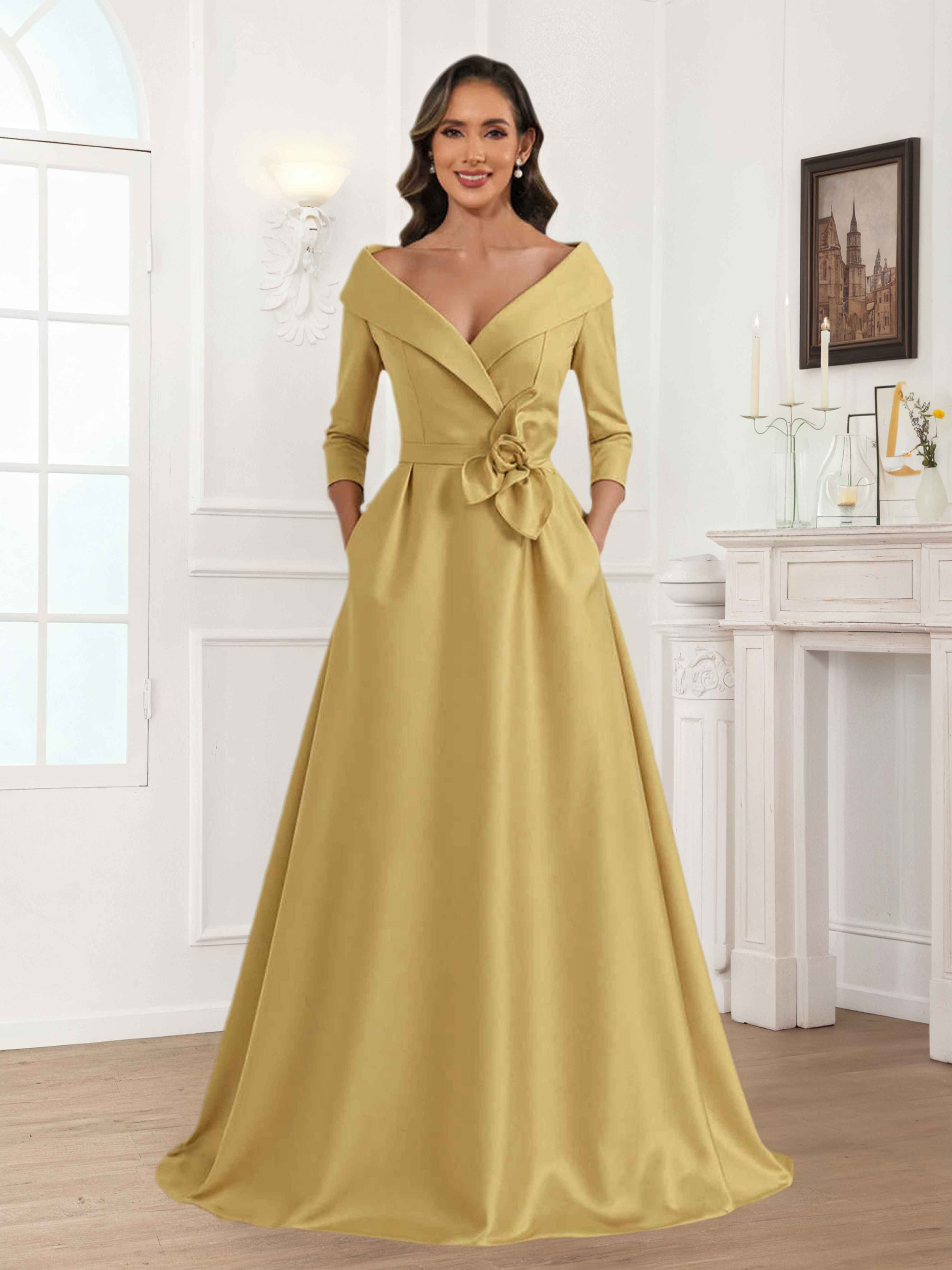 Tove Modern A-Line Pleated Long Satin Mother of the Bride Dresses