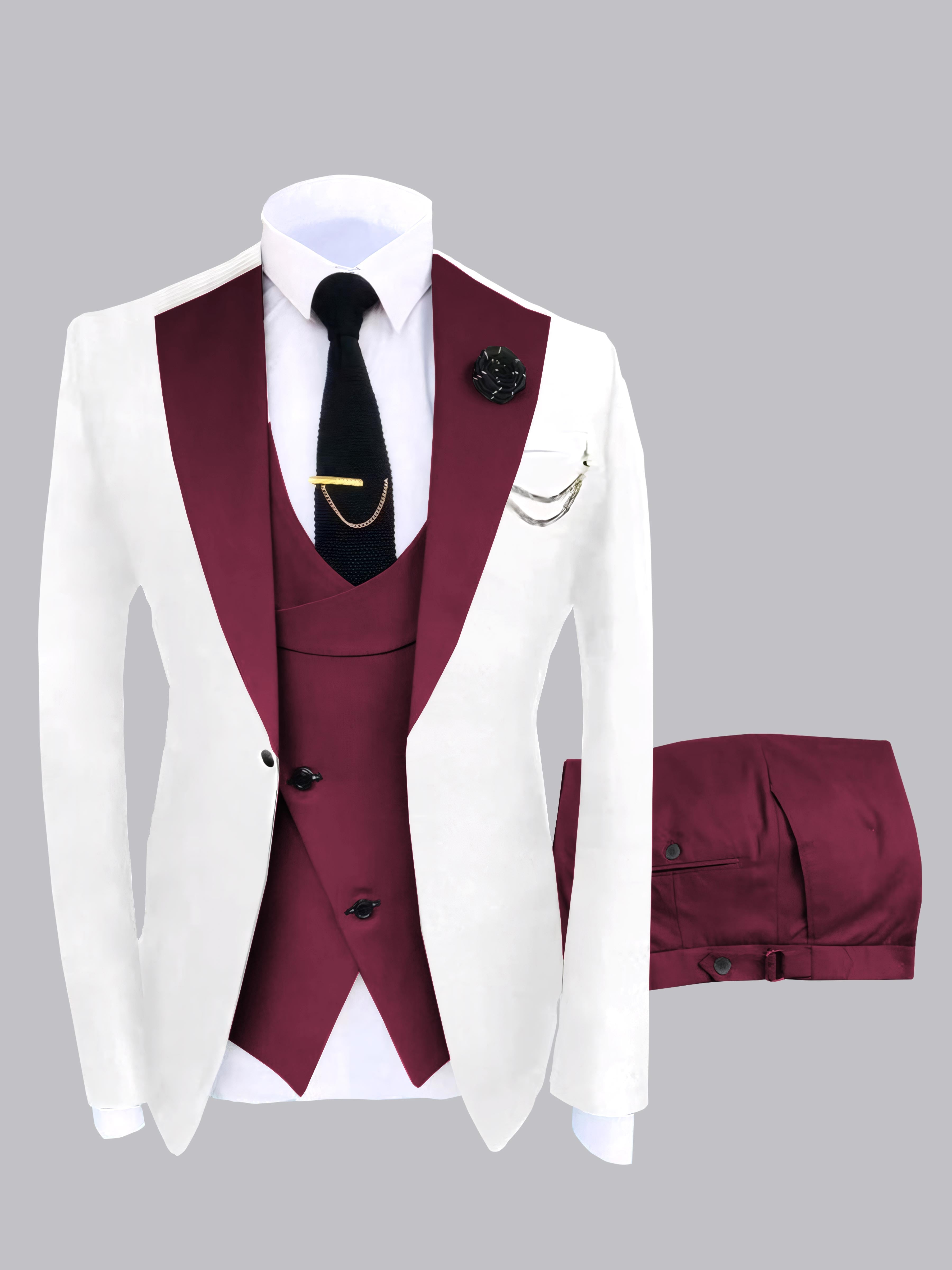 Trendy Men's Color Block Design 3 Pieces Wedding Suits