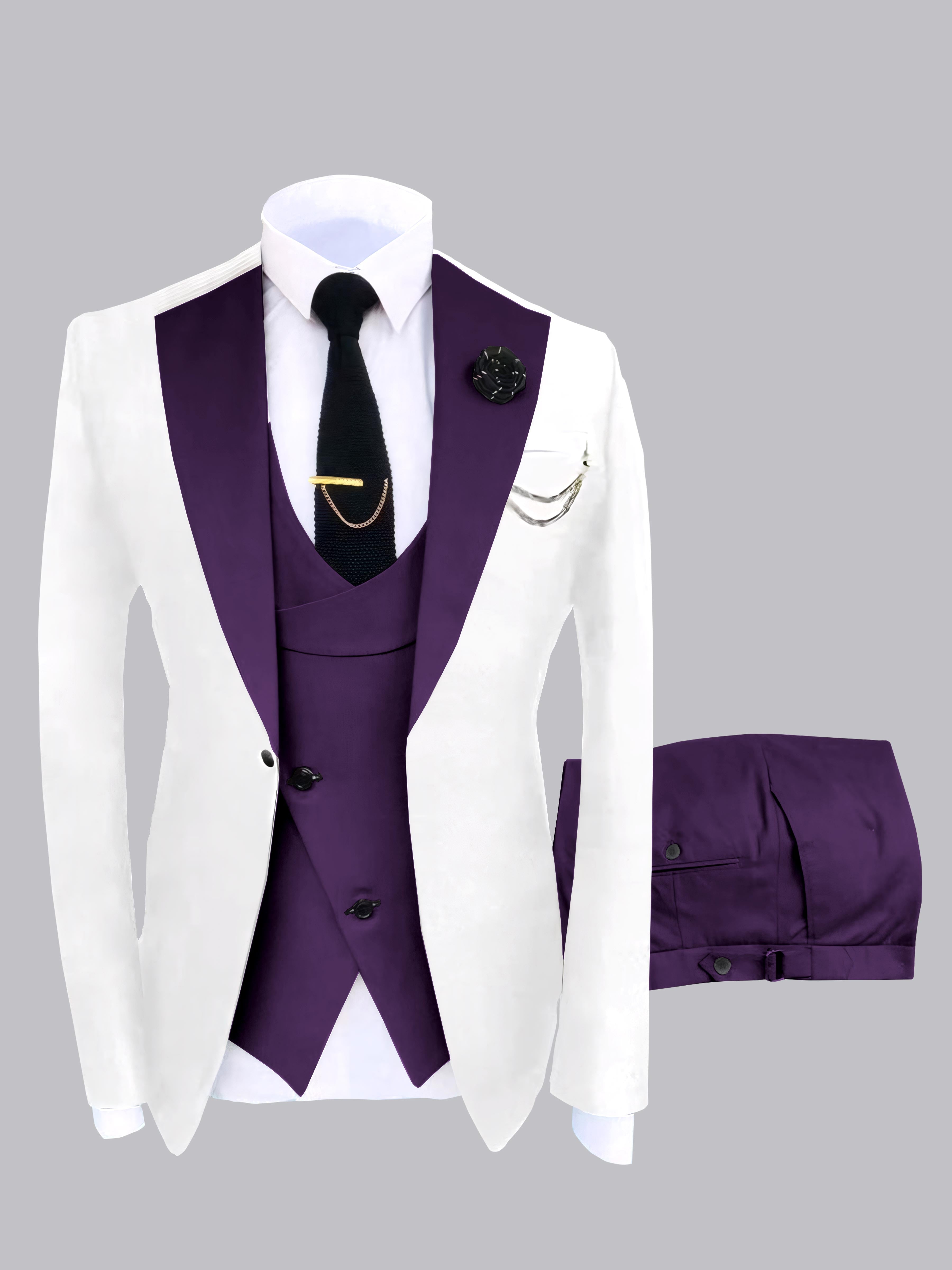 Trendy Men's Color Block Design 3 Pieces Wedding Suits
