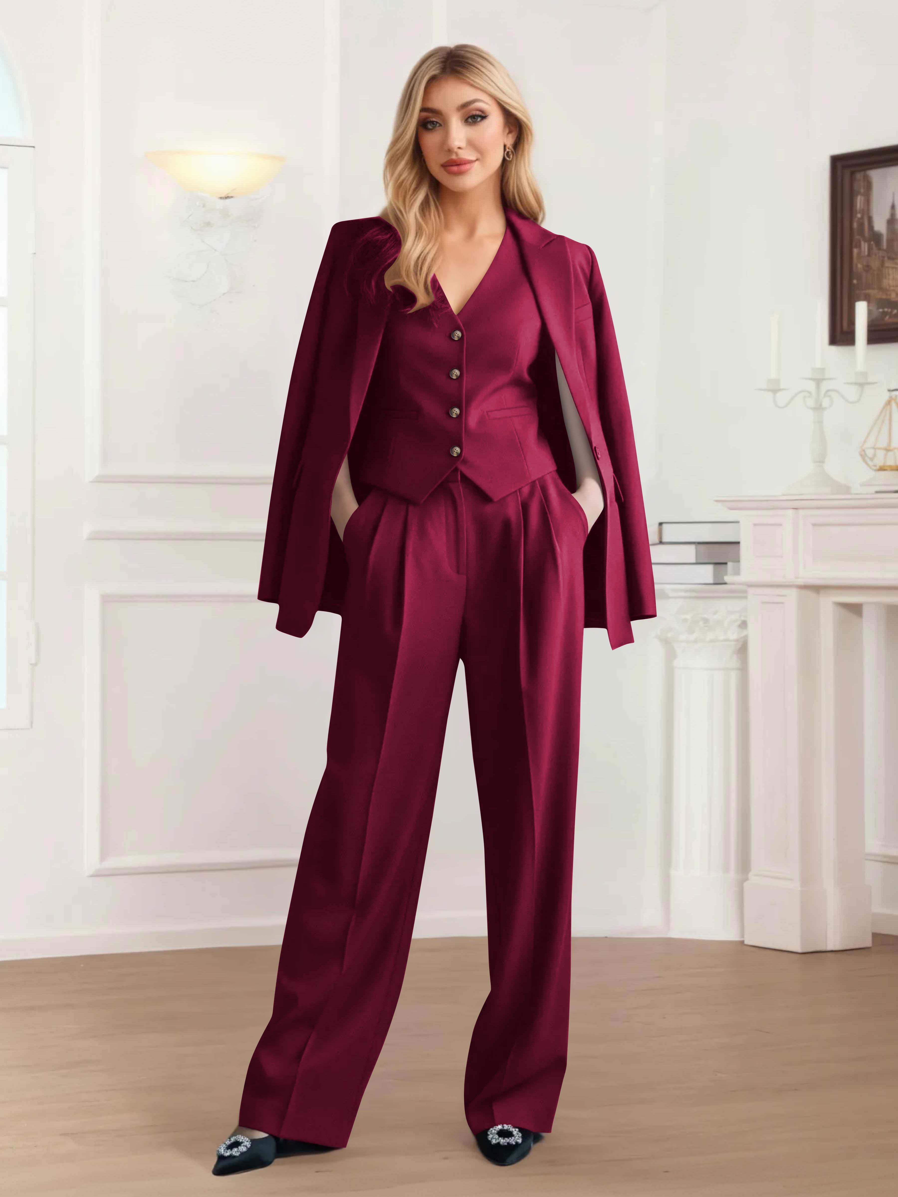 casual dress suits for women Trendy Women's 3 Pieces Business Suits, Burgundy Color:Pastel-Blue All Season Latitude Run® Fraser Dresser, 6/25