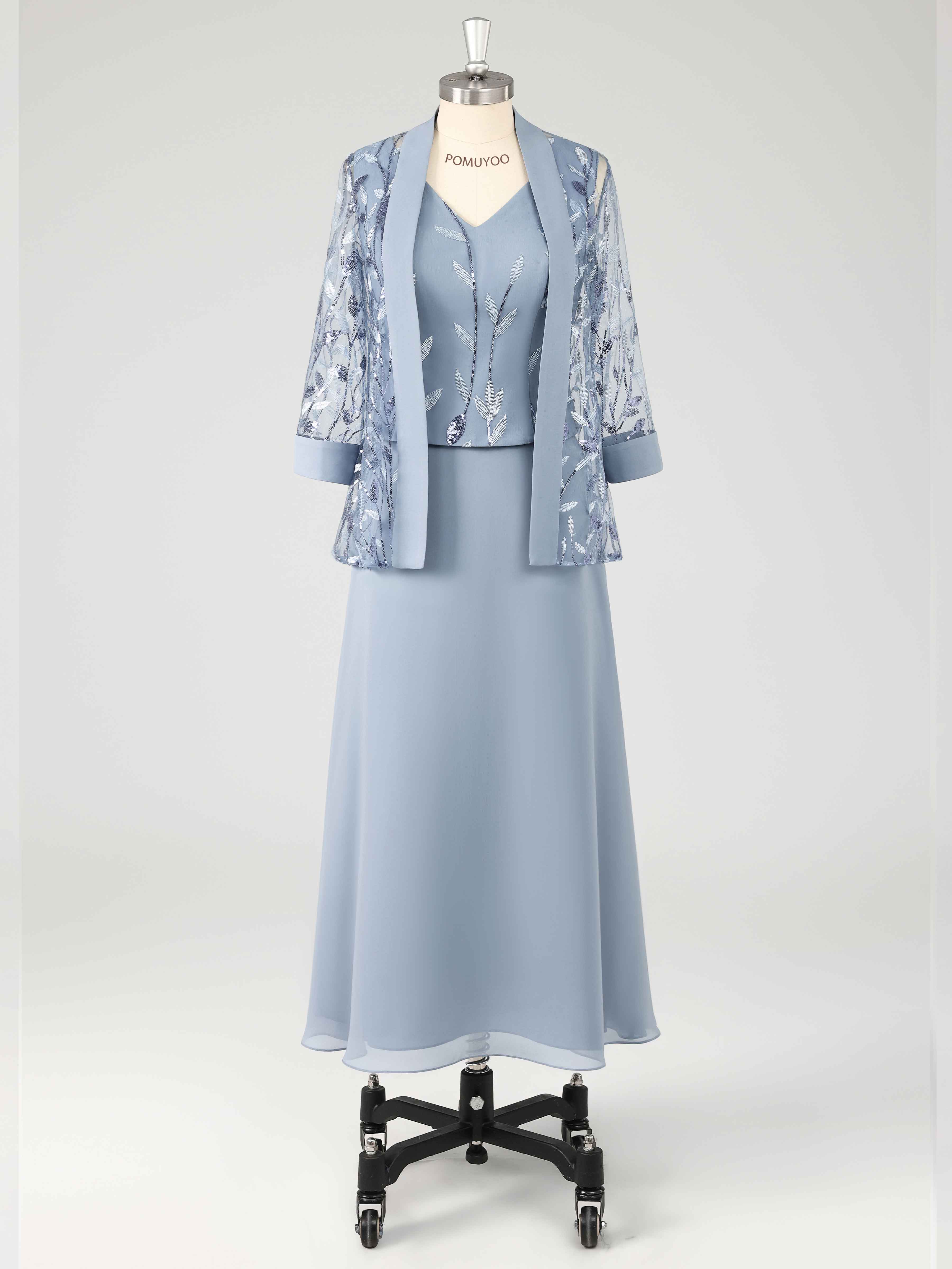 Trendy A-Line 3 Pieces Sequins Chiffon Maxi Mother of the Bride Dresses