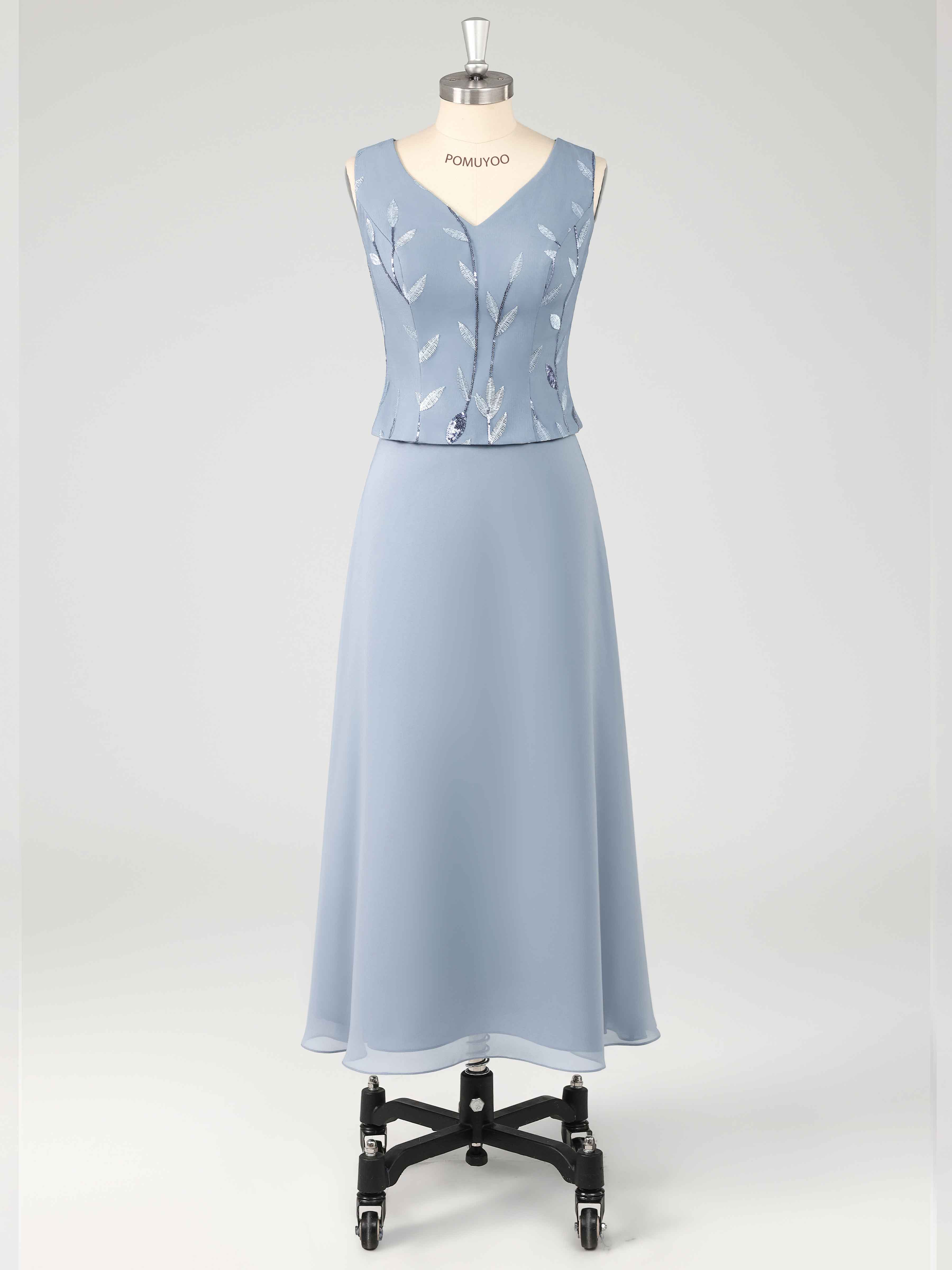 Trendy A-Line 3 Pieces Sequins Chiffon Maxi Mother of the Bride Dresses