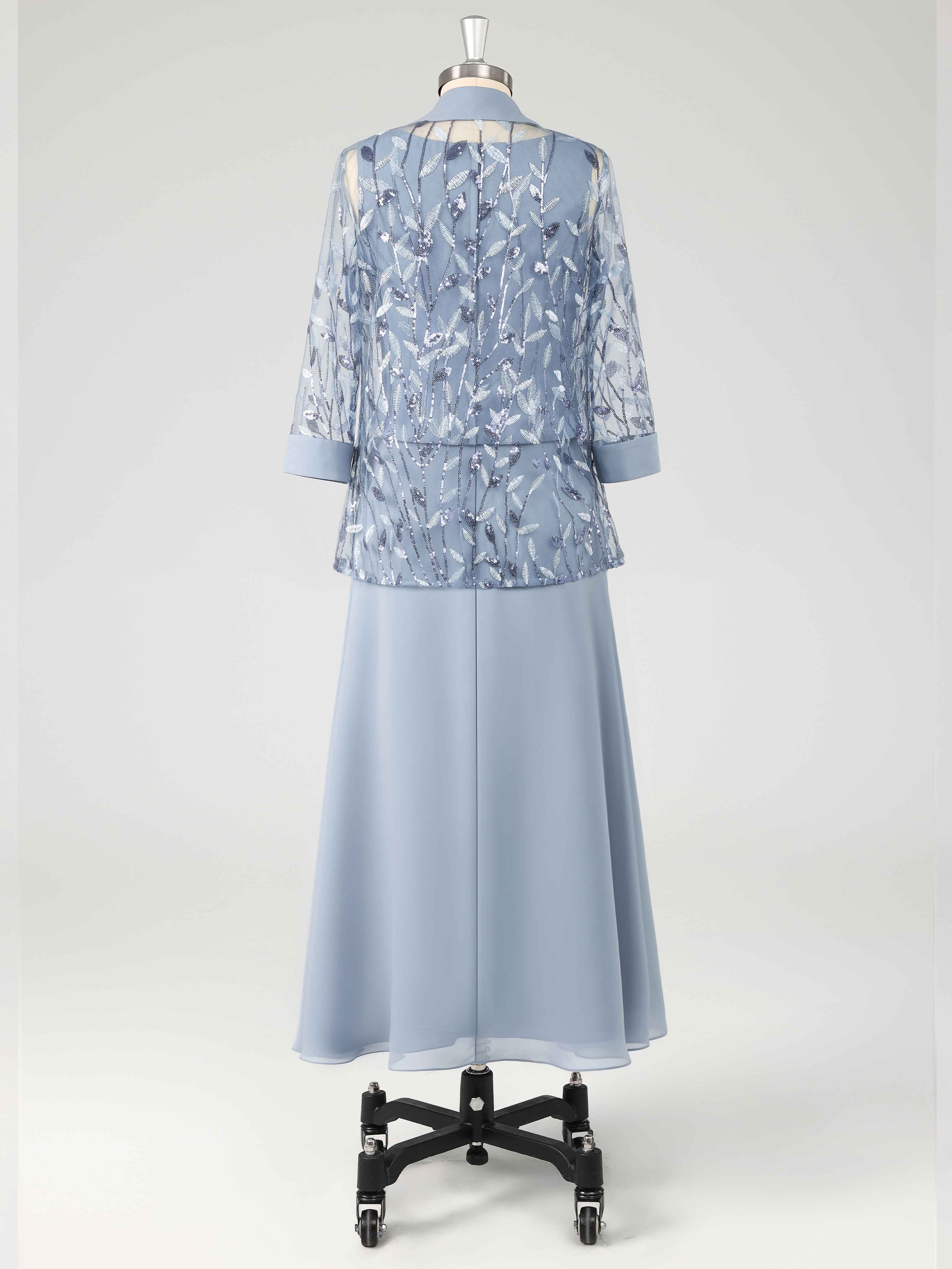 Trendy A-Line 3 Pieces Sequins Chiffon Maxi Mother of the Bride Dresses