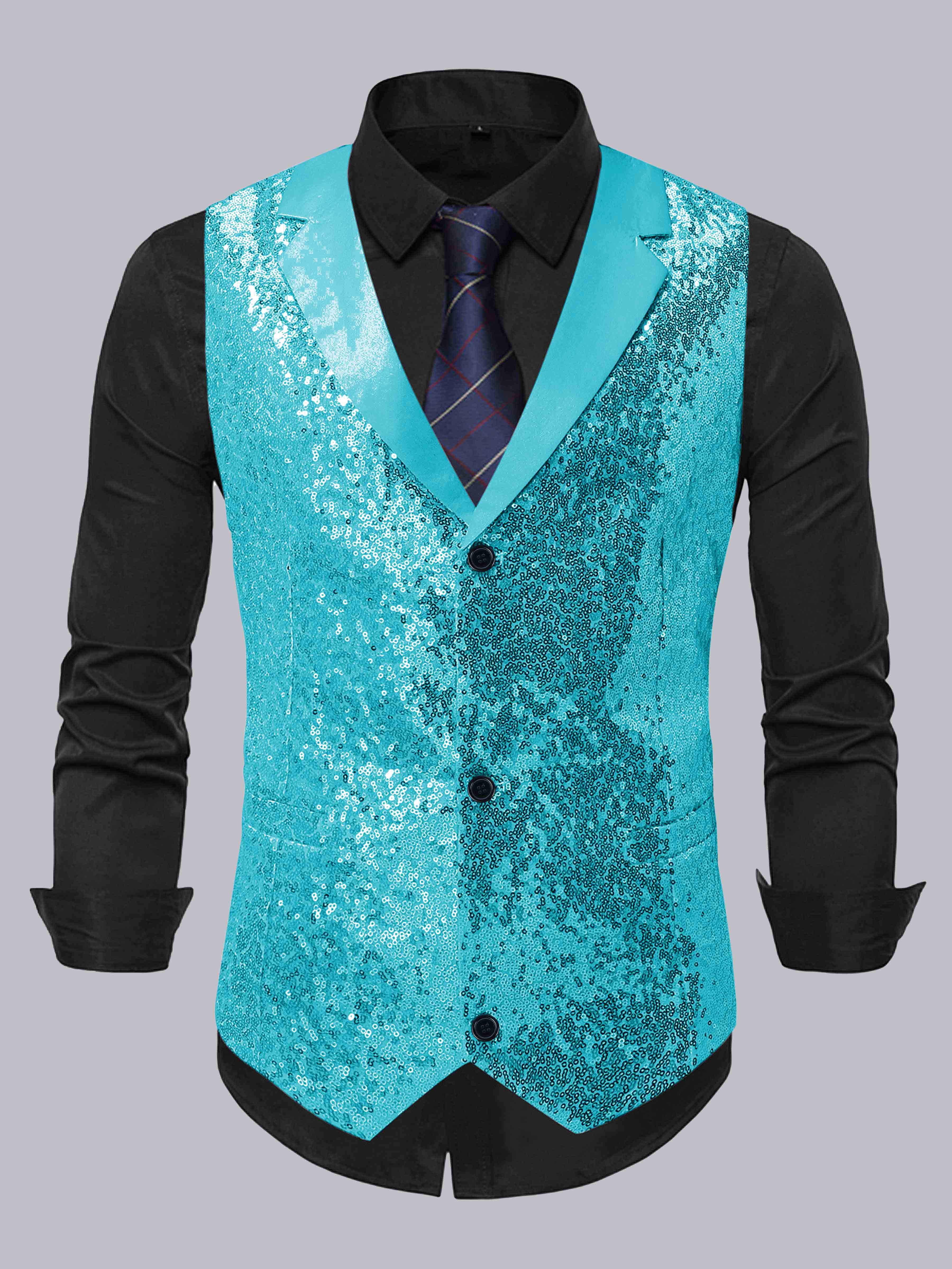 Men's Sequin Notch Lapel Three Buttons Vest