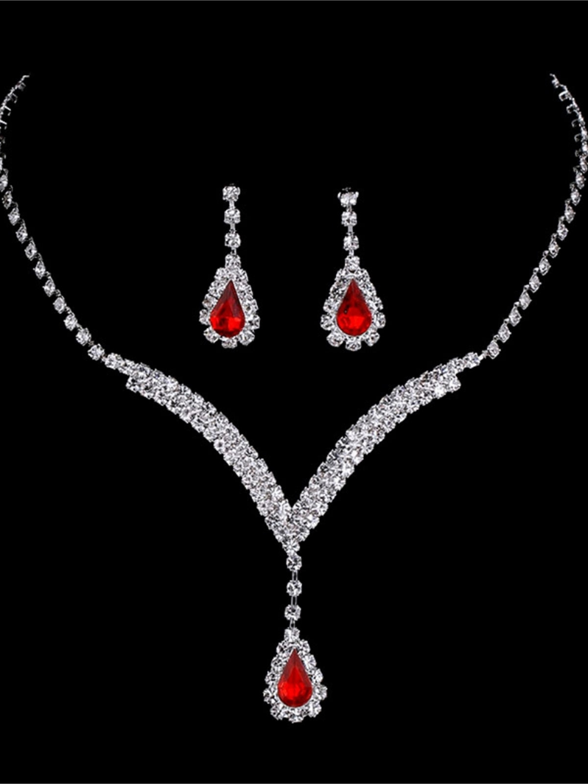 V-Shaped Teardrop Crystal Jewelry Set