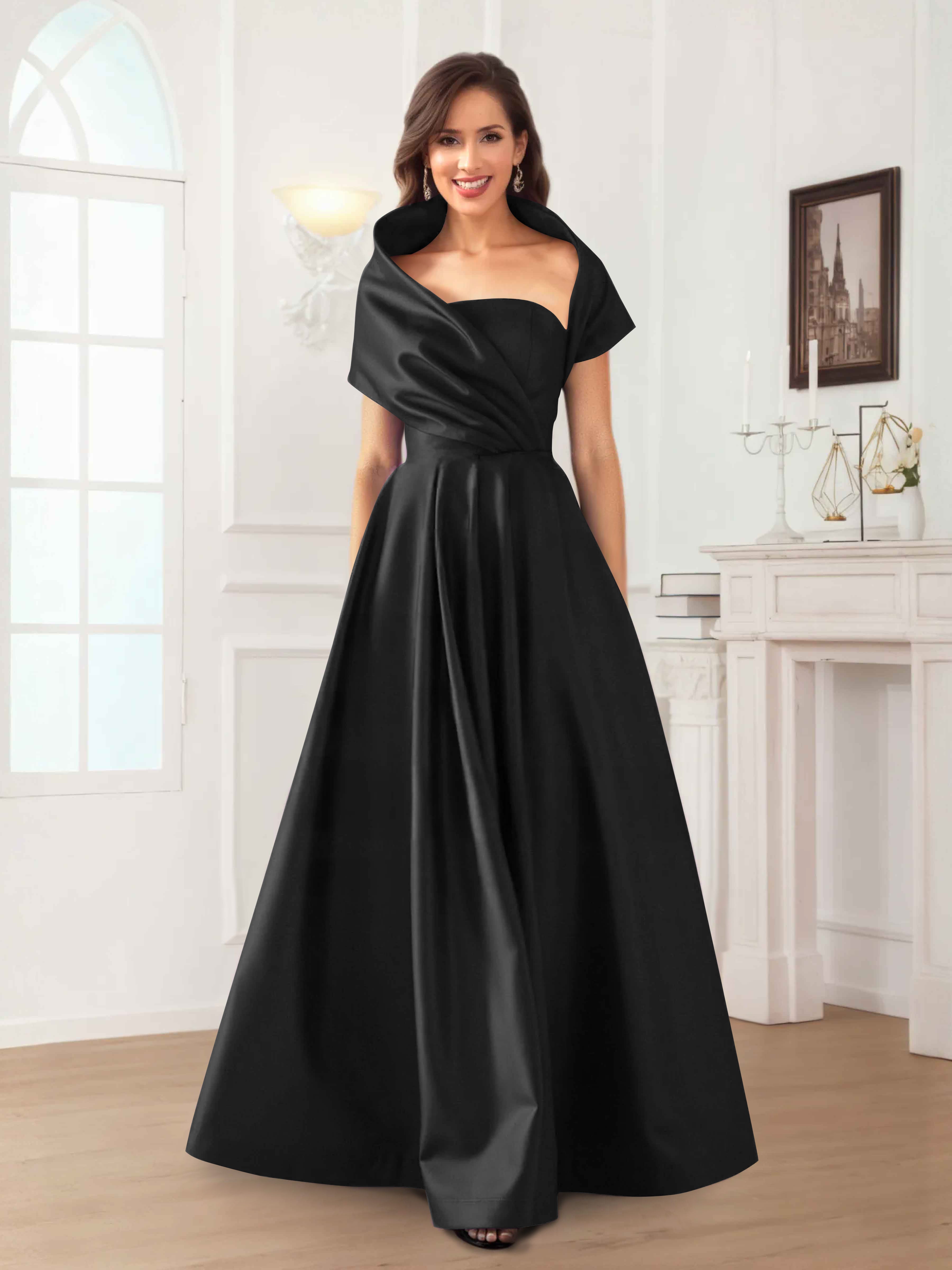 Valeska Refined A-Line Off the Shoulder Long Satin Mother Of The Bride Dresses