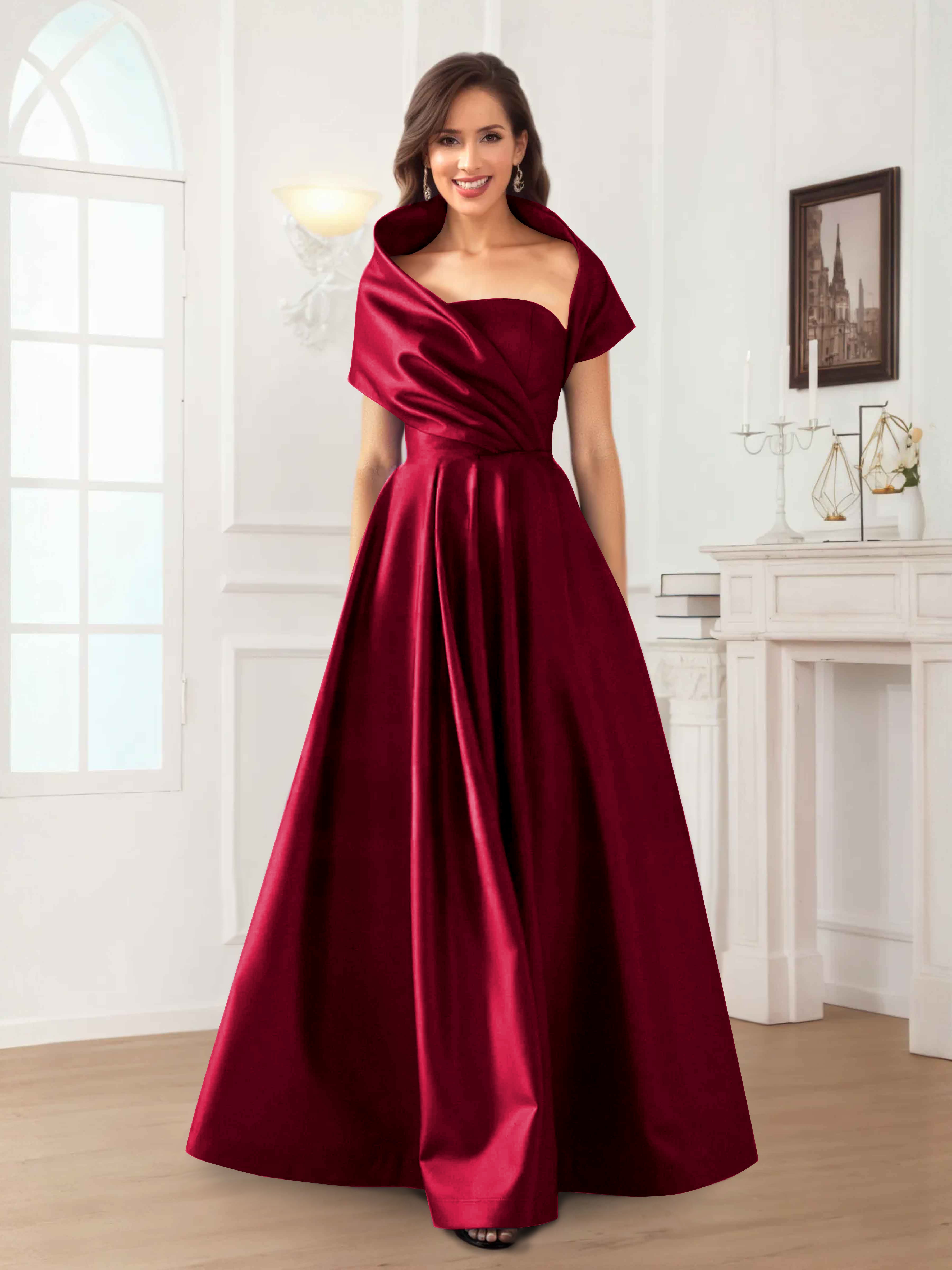 silk taffeta mother of the bride dresses ZAPAKA Women Olive Mother of the Bride Dress A-Line Off the Shoulder Ruched Satin Formal Dress, Olive / US16W