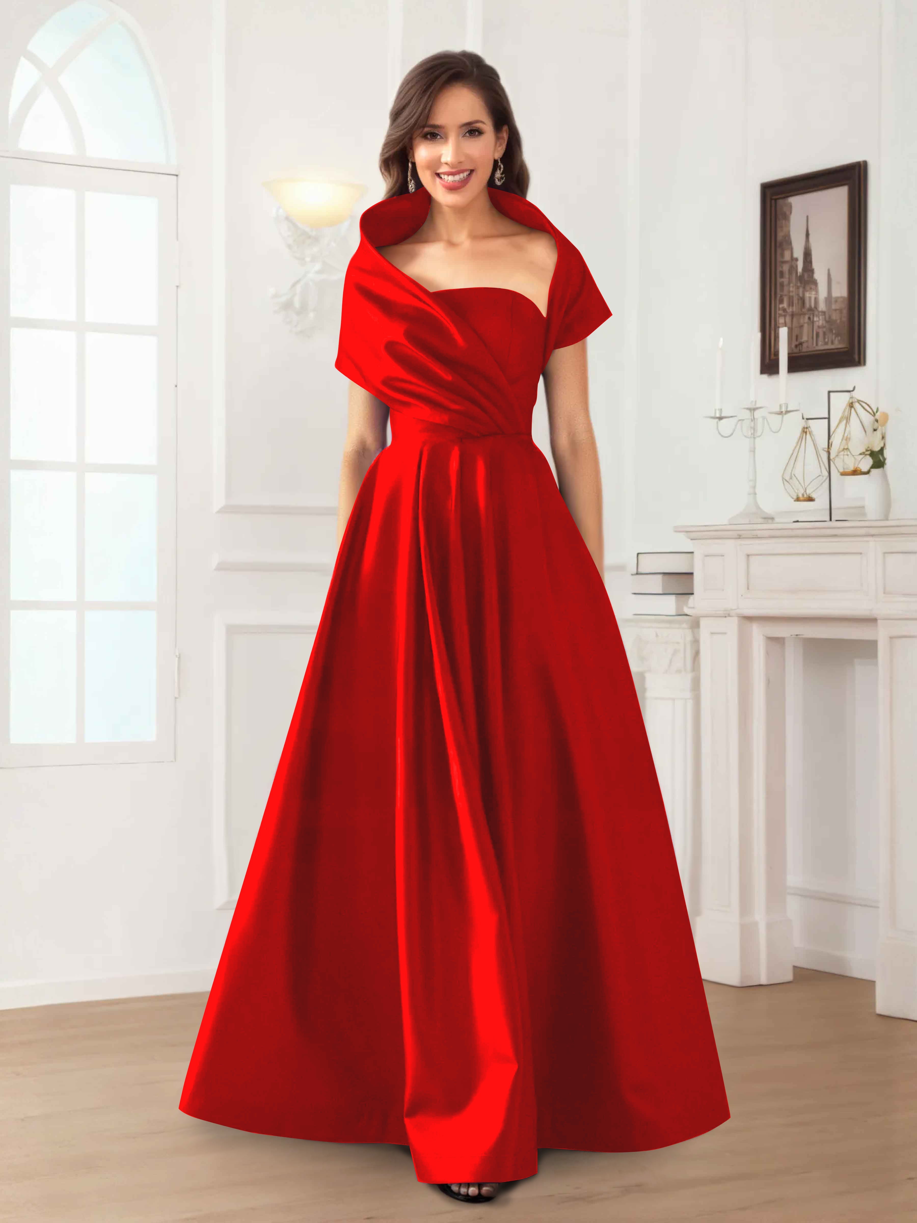 Valeska Refined A-Line Off the Shoulder Long Satin Mother Of The Bride Dresses