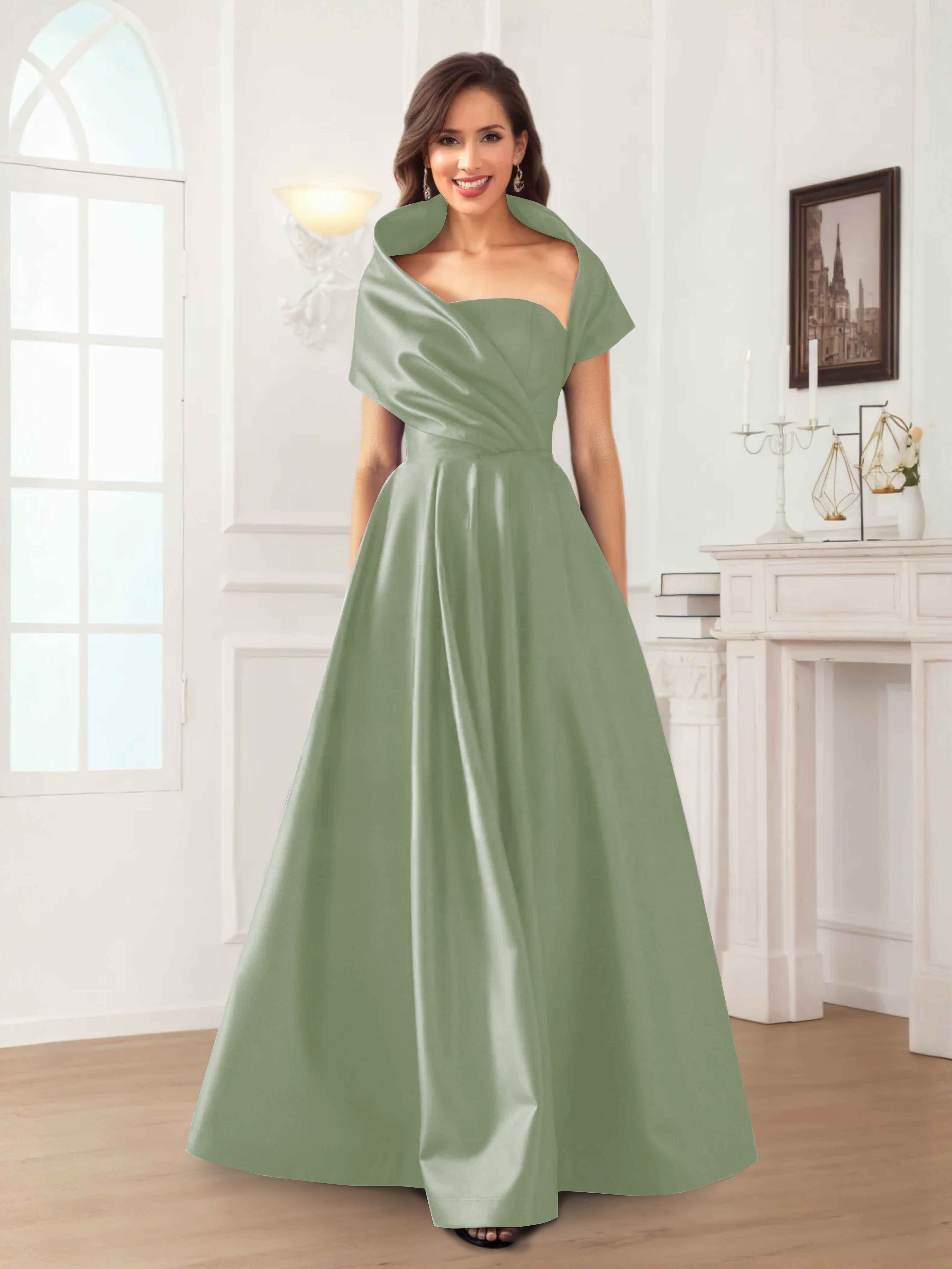 Valeska Refined A-Line Off the Shoulder Long Satin Mother Of The Bride Dresses