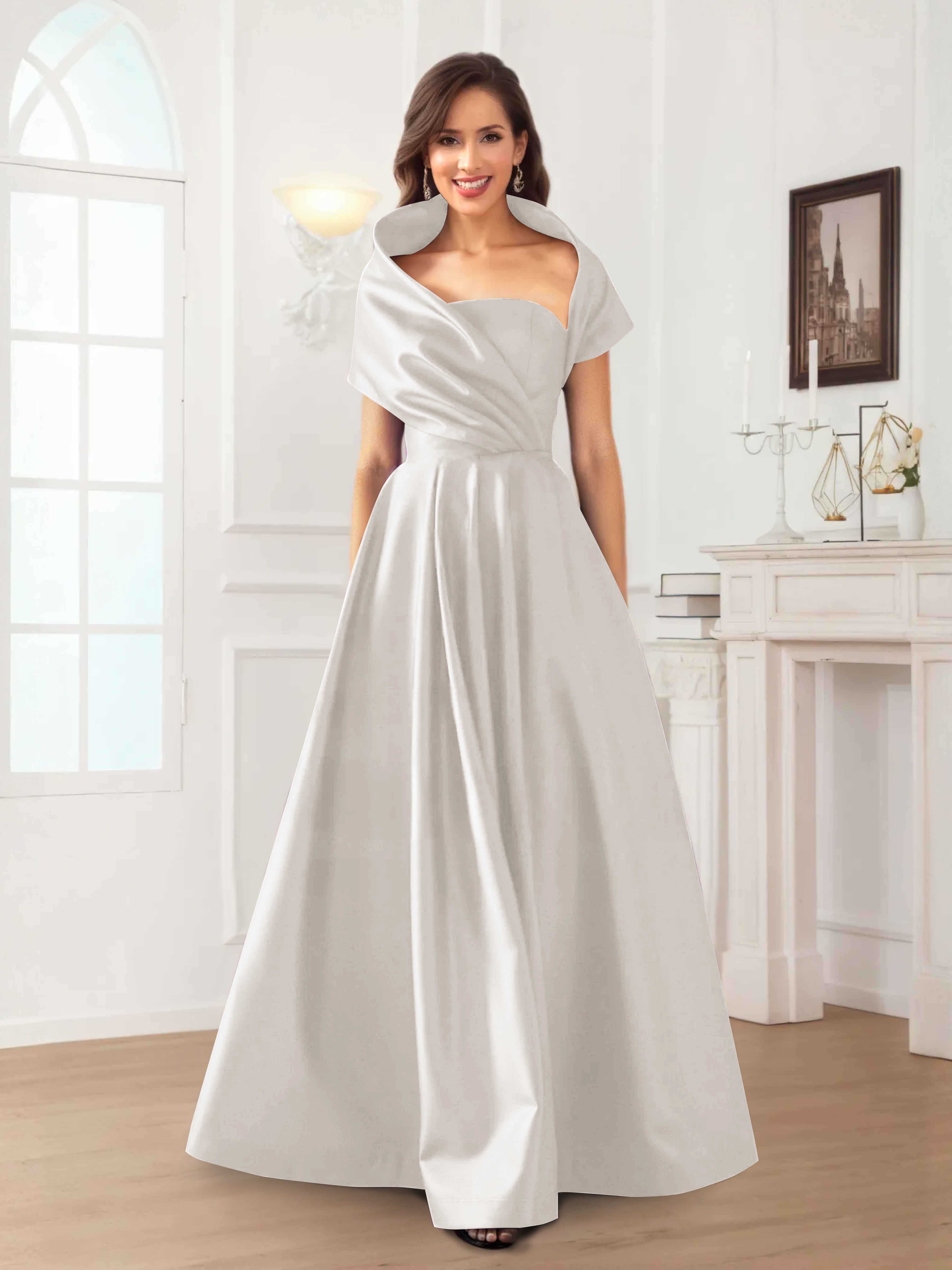 Valeska Refined A-Line Off the Shoulder Long Satin Mother Of The Bride Dresses