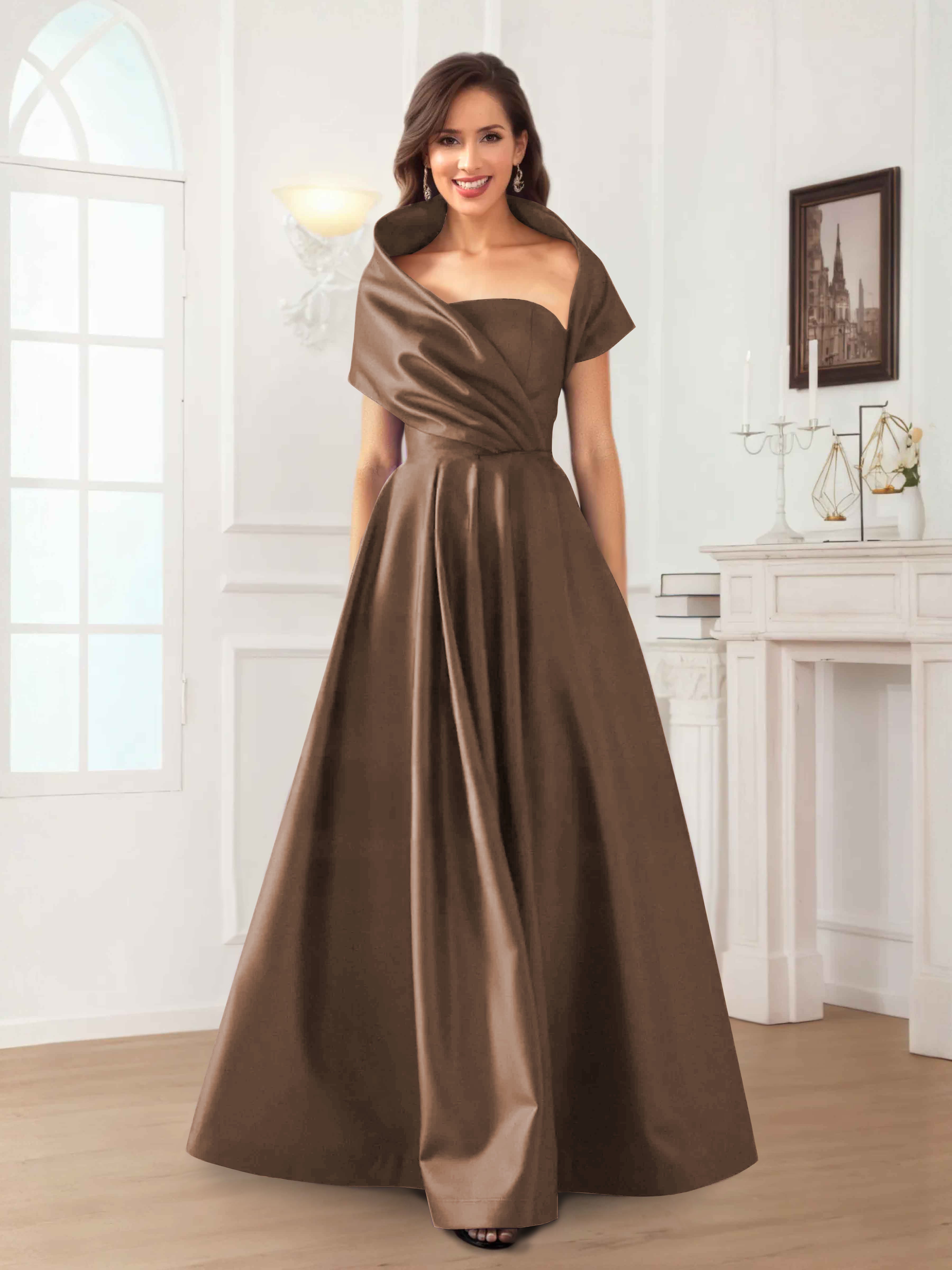 Valeska Refined A-Line Off the Shoulder Long Satin Mother Of The Bride Dresses