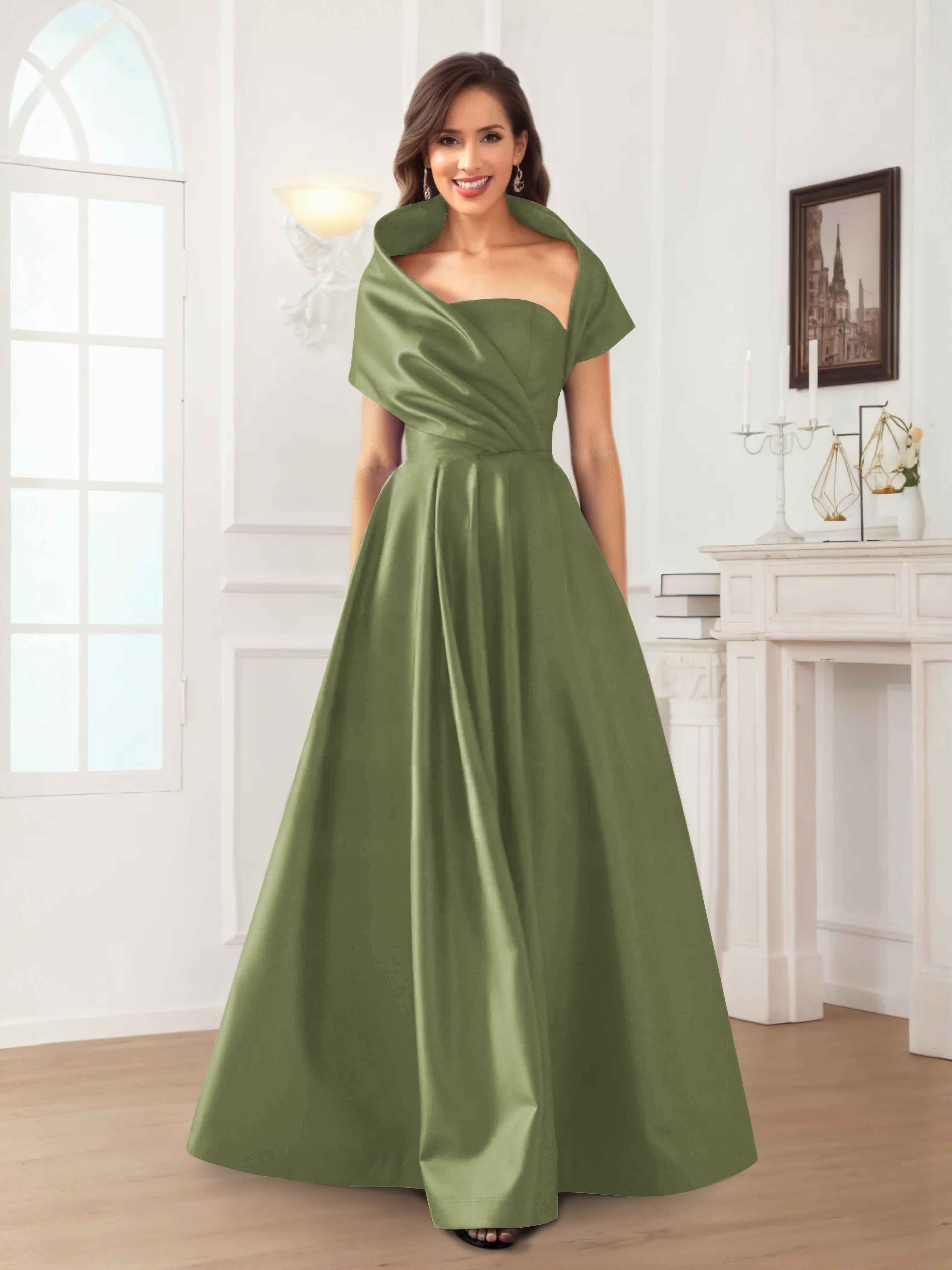 Valeska Refined A-Line Off the Shoulder Long Satin Mother Of The Bride Dresses