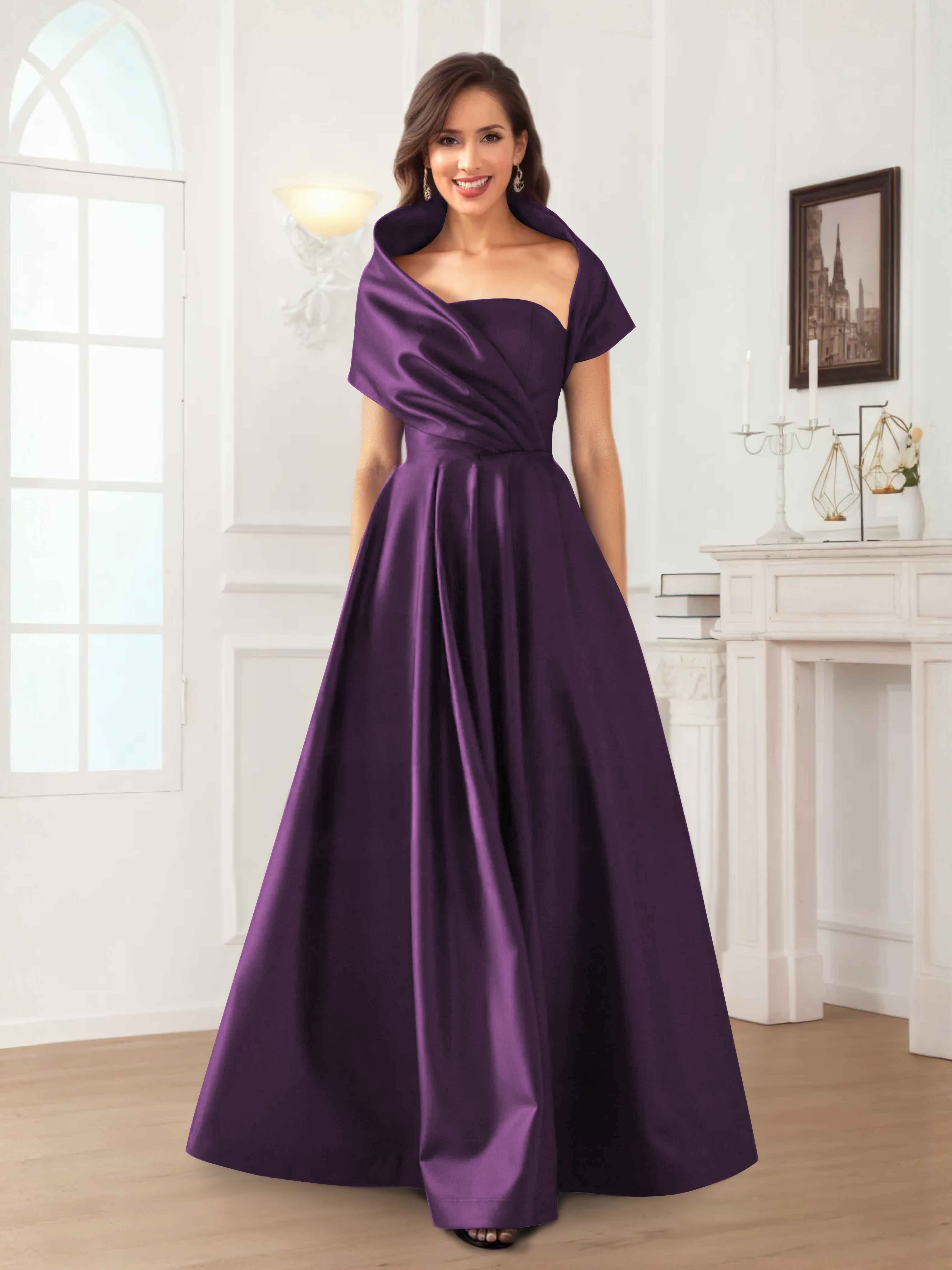 Valeska Refined A-Line Off the Shoulder Long Satin Mother Of The Bride Dresses