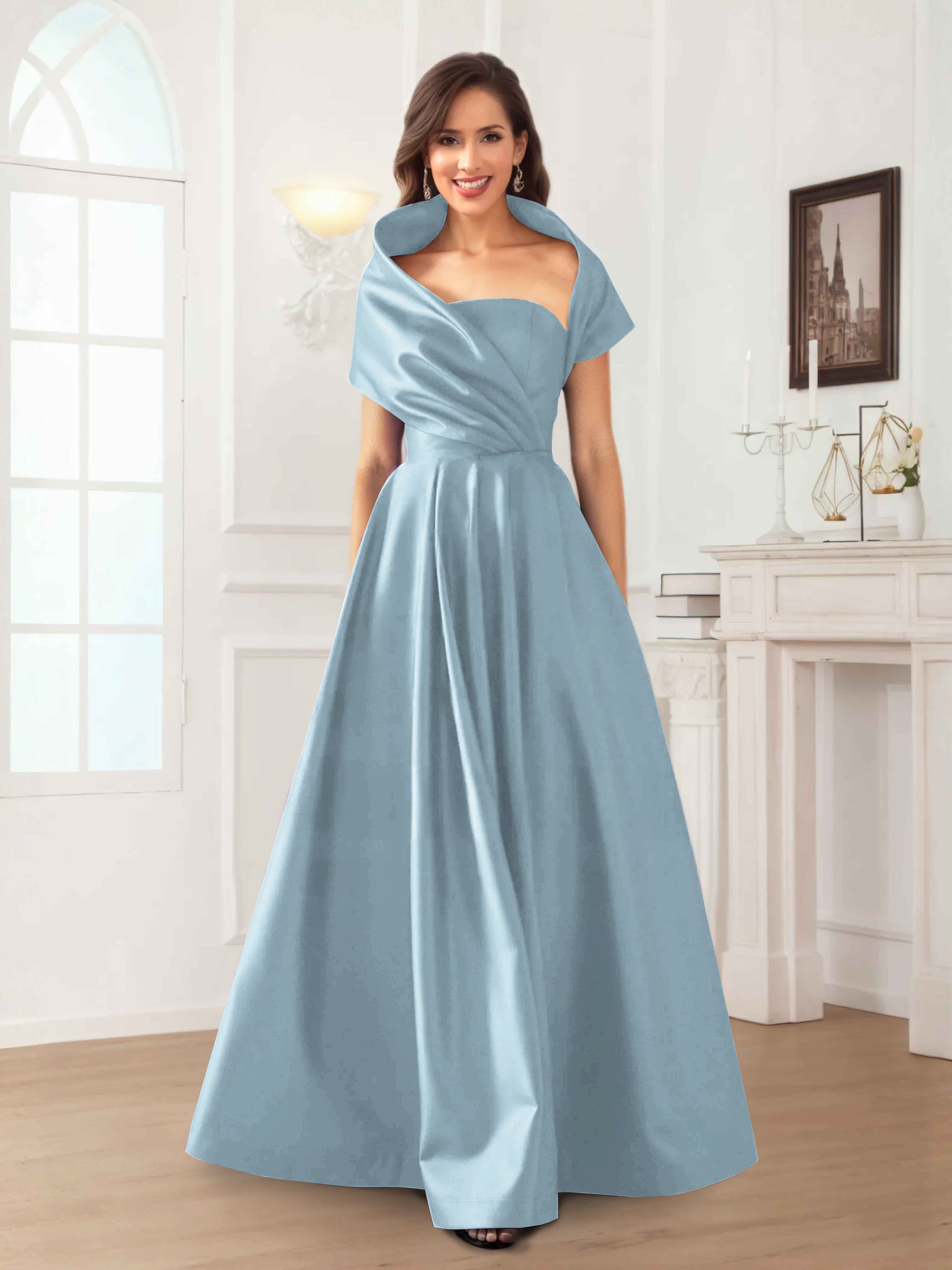Valeska Refined A-Line Off the Shoulder Long Satin Mother Of The Bride Dresses