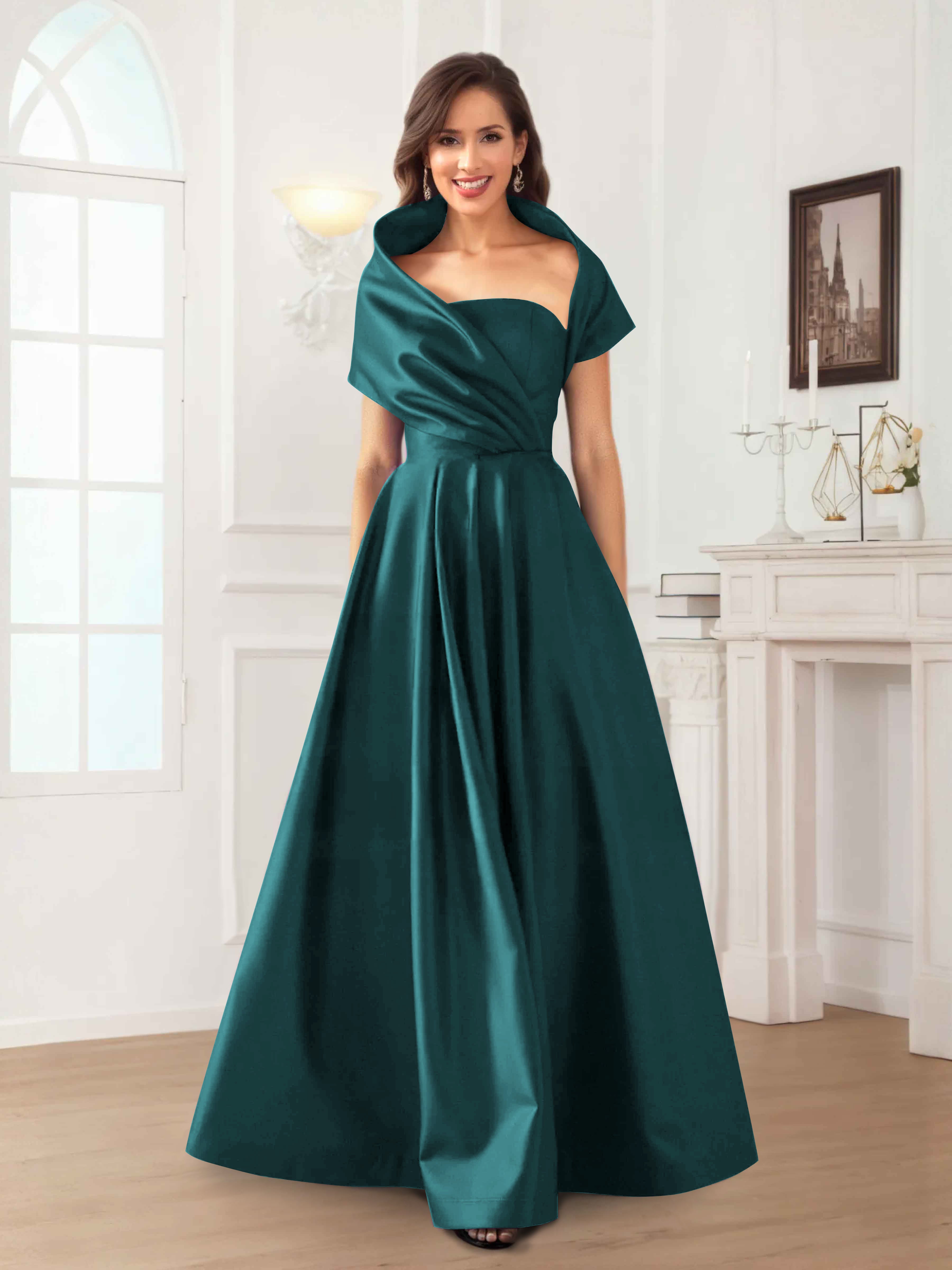 Valeska Refined A-Line Off the Shoulder Long Satin Mother Of The Bride Dresses
