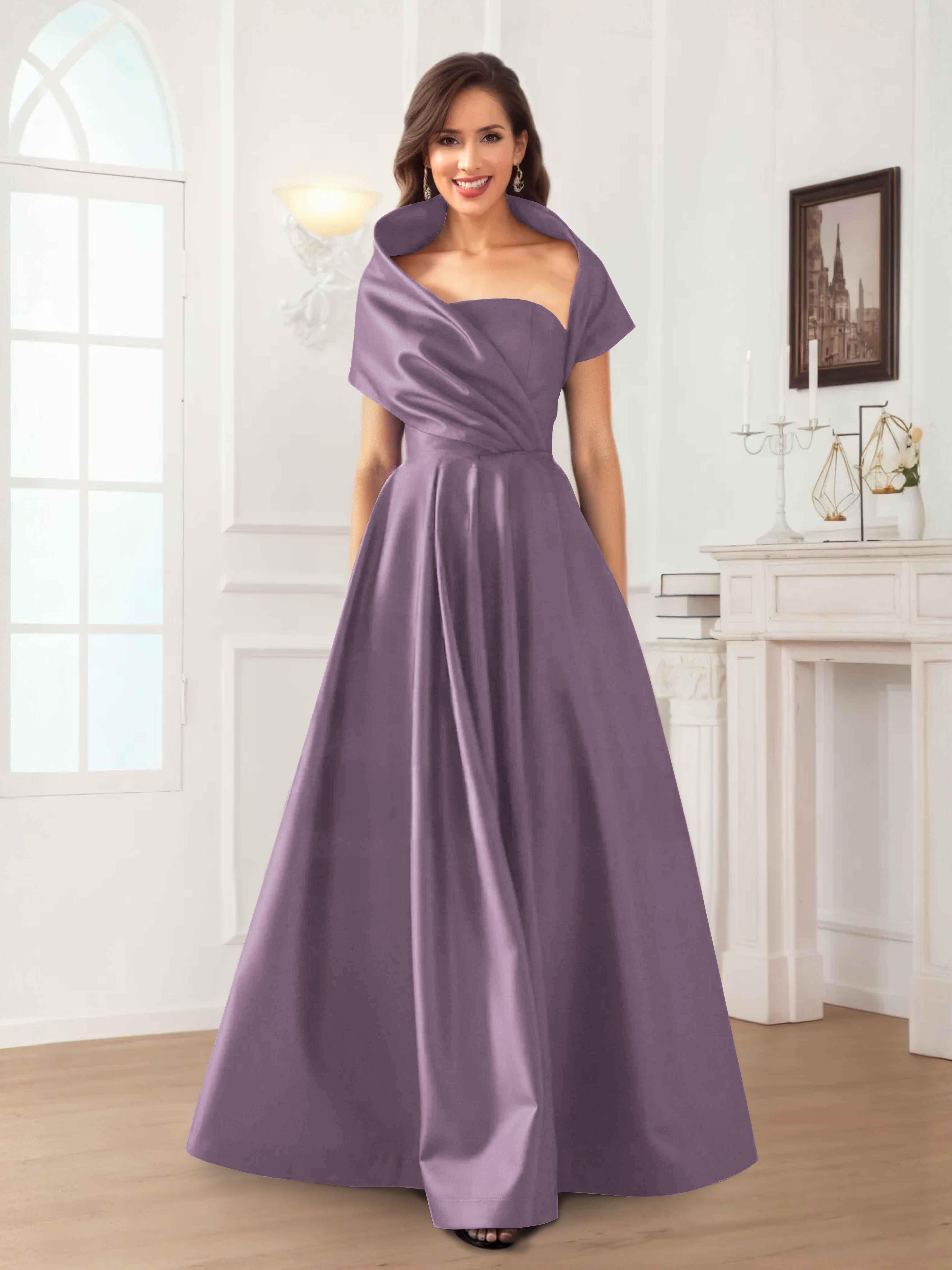 Valeska Refined A-Line Off the Shoulder Long Satin Mother Of The Bride Dresses