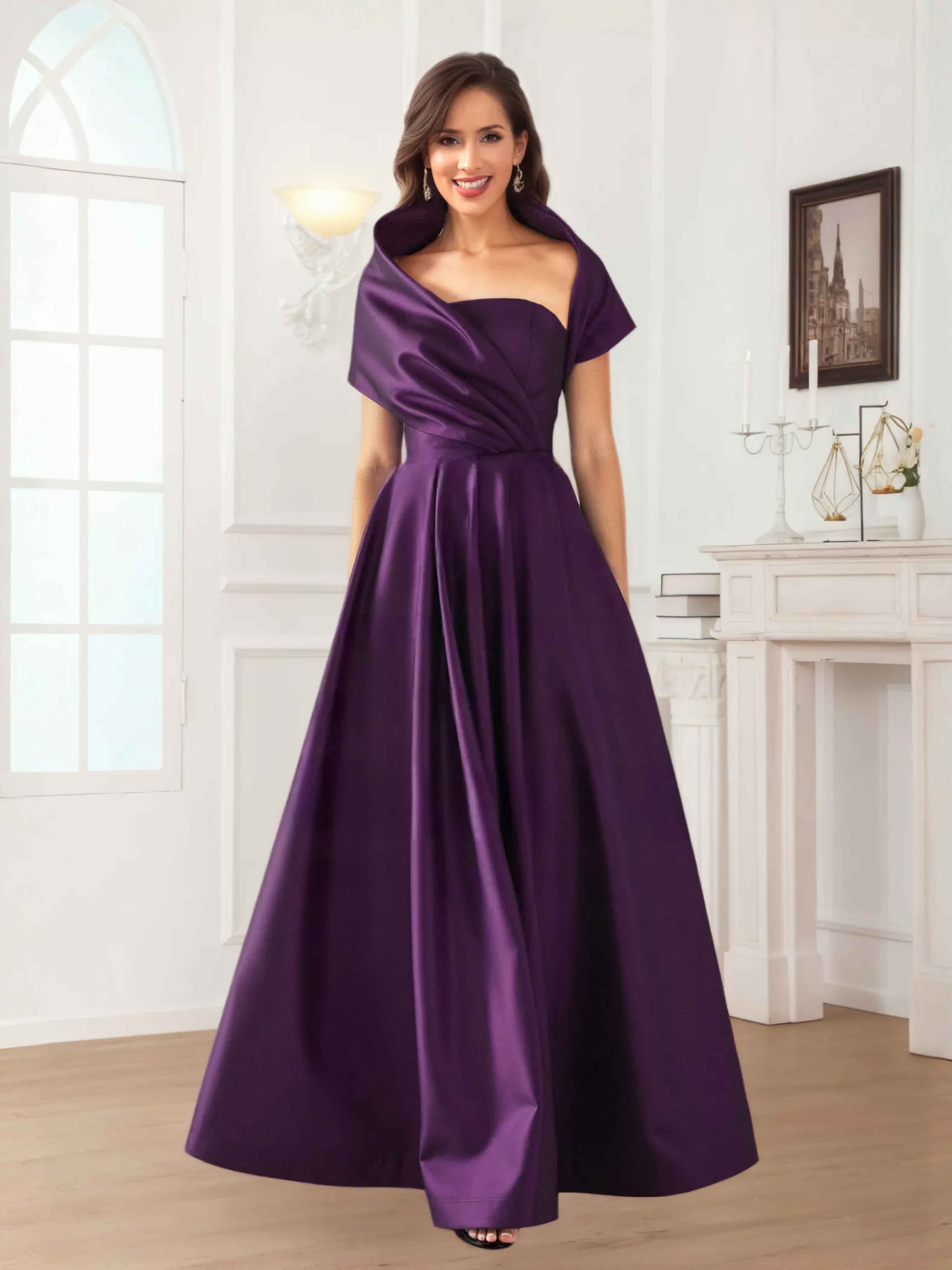 Valeska Refined A-Line Off the Shoulder Long Satin Mother Of The Bride Dresses