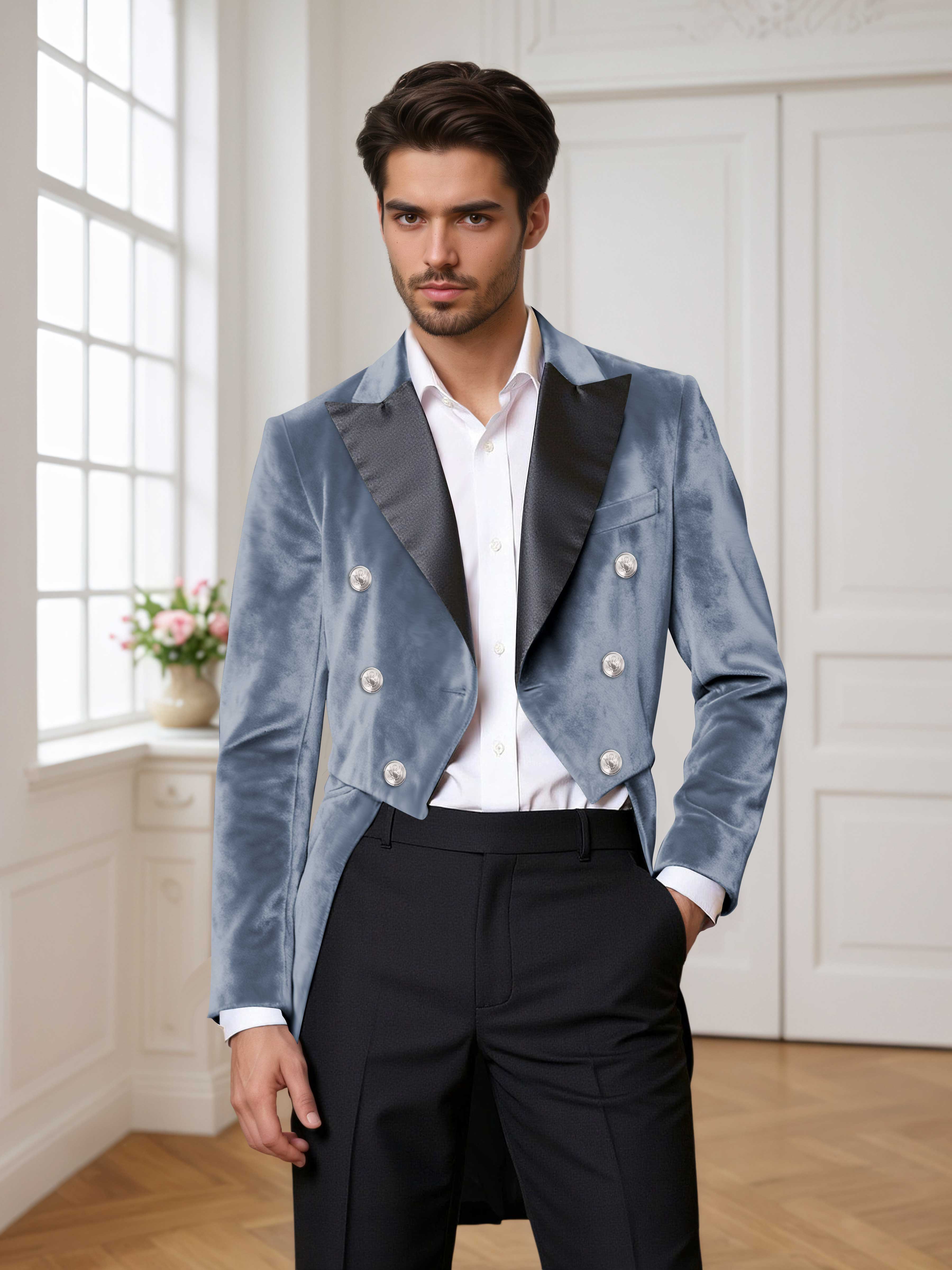 Velvet Tailcoat Double Breasted Peak Lapel Men's 2 Pieces Suit for Formal Wedding