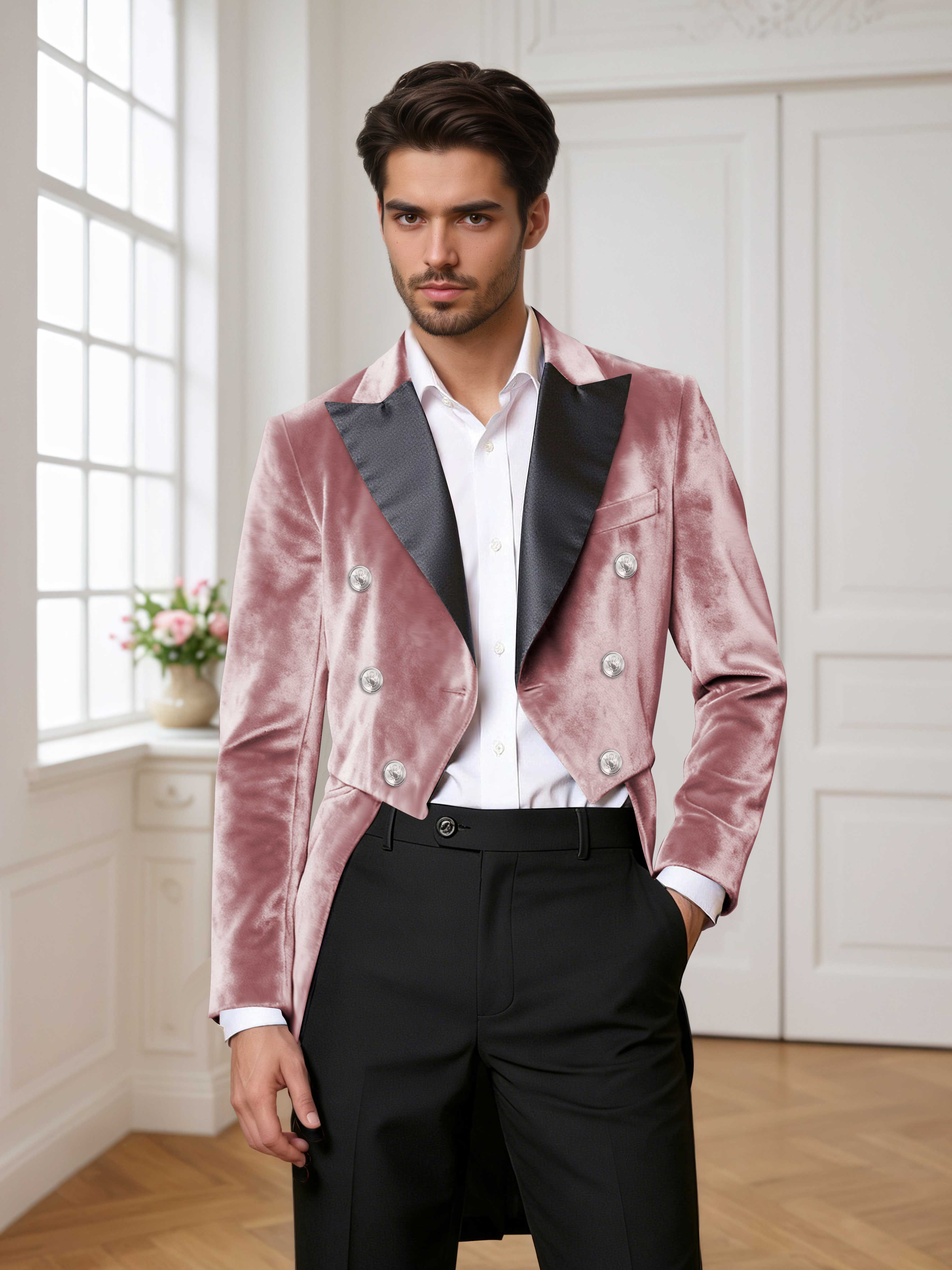 Velvet Tailcoat Double Breasted Peak Lapel Men's 2 Pieces Suit for Formal Wedding