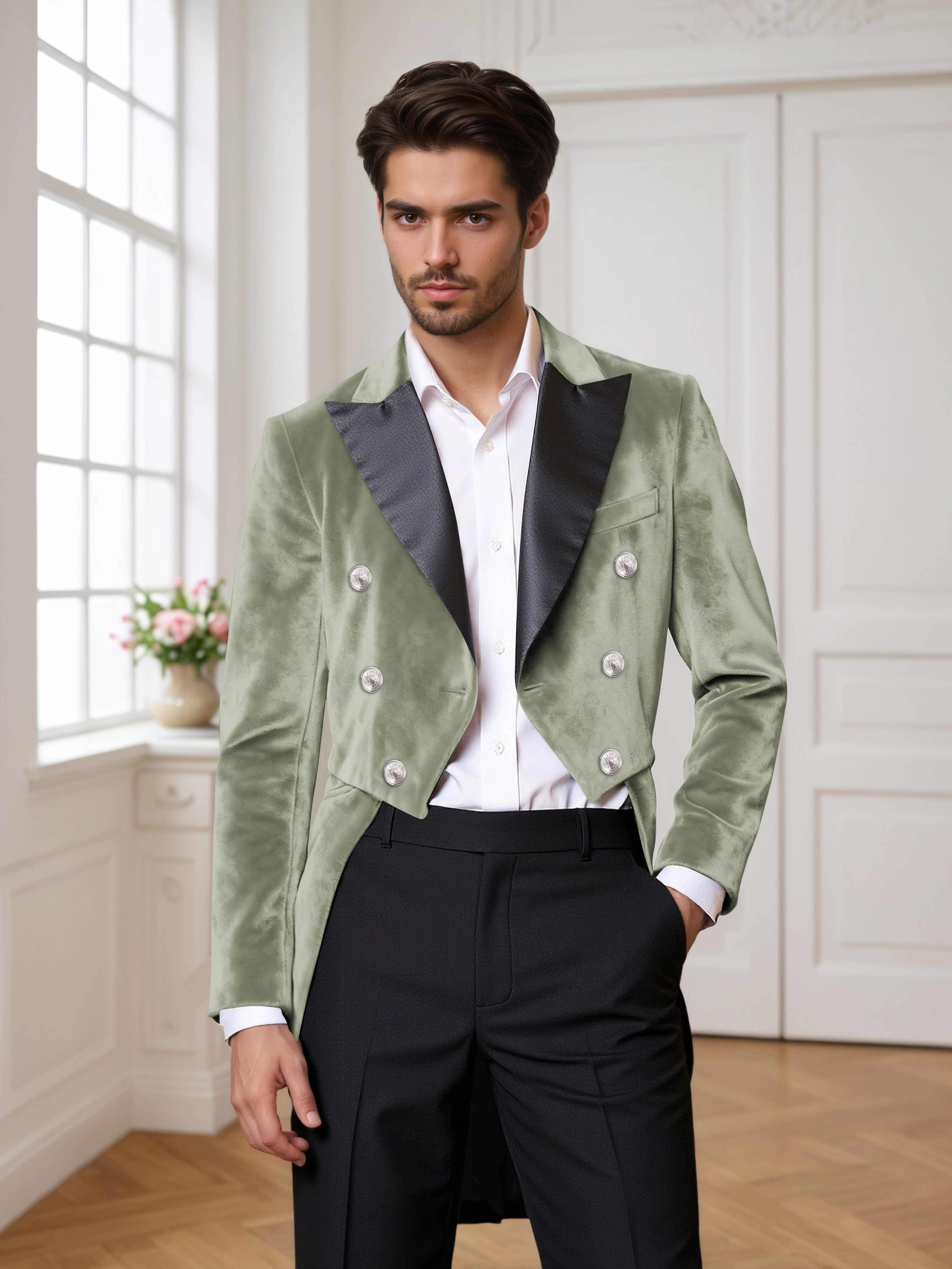 Velvet Tailcoat Double Breasted Peak Lapel Men's 2 Pieces Suit for Formal Wedding