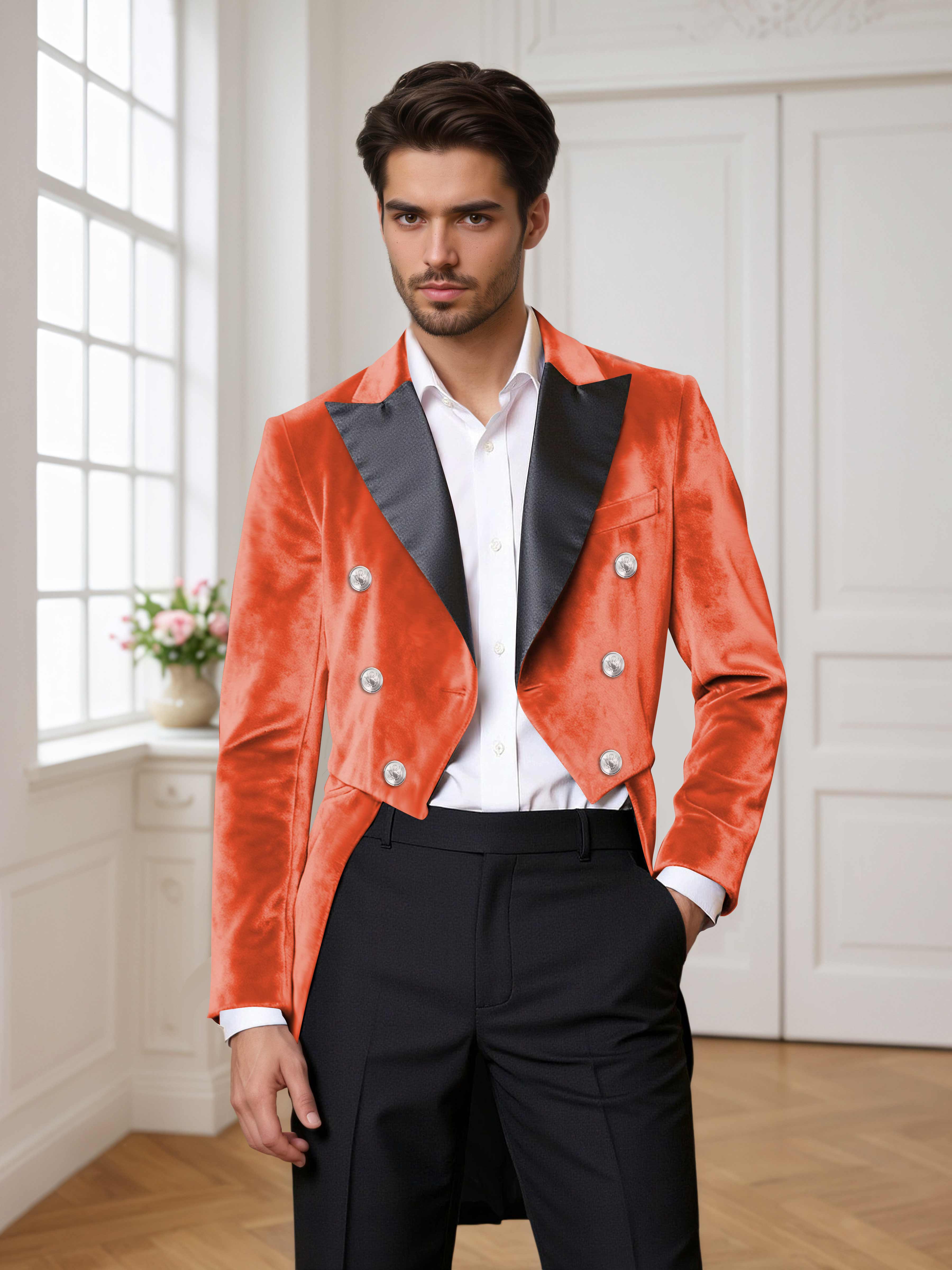 Velvet Tailcoat Double Breasted Peak Lapel Men's 2 Pieces Suit for Formal Wedding