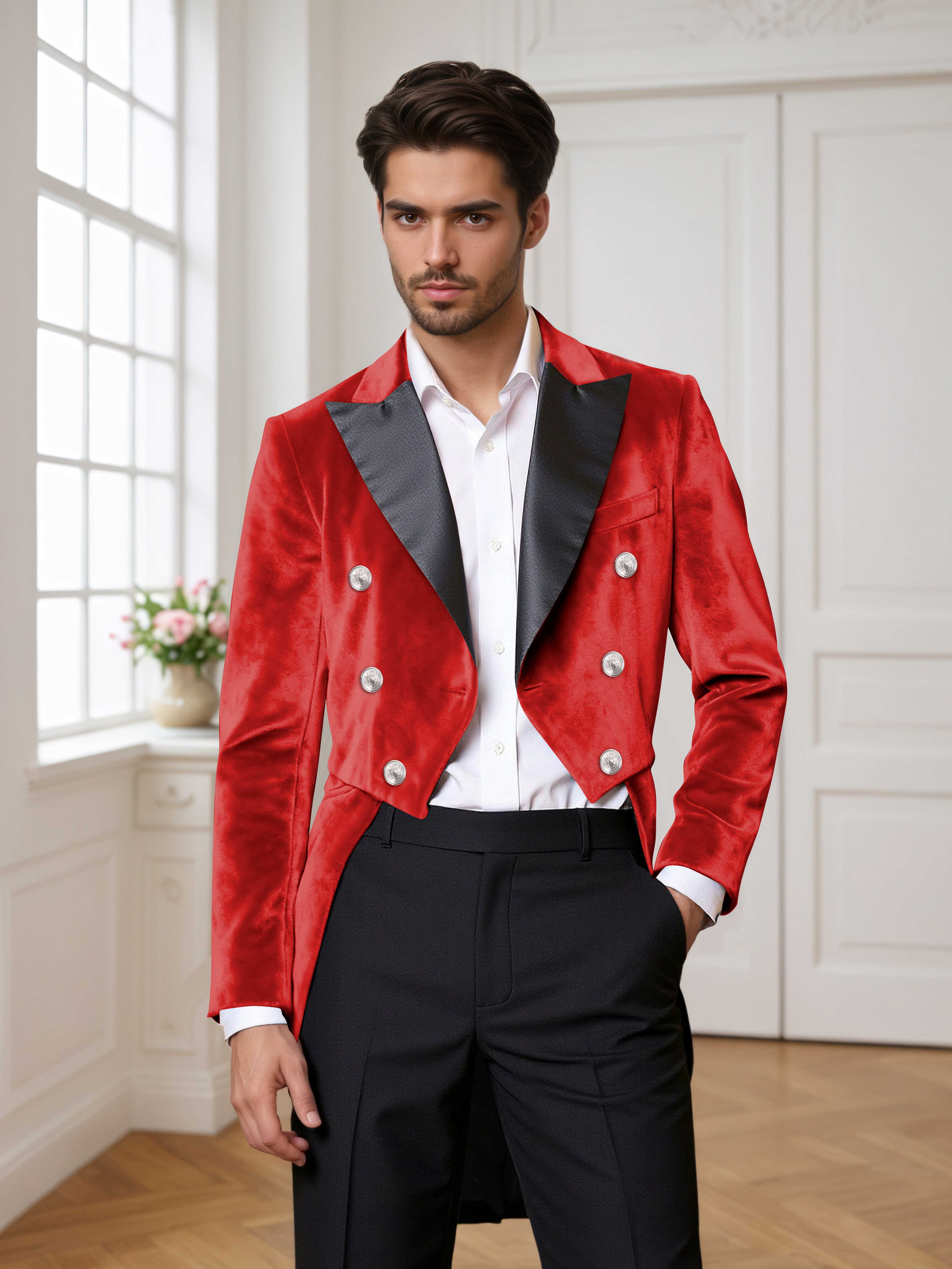 Velvet Tailcoat Double Breasted Peak Lapel Men's 2 Pieces Suit for Formal Wedding