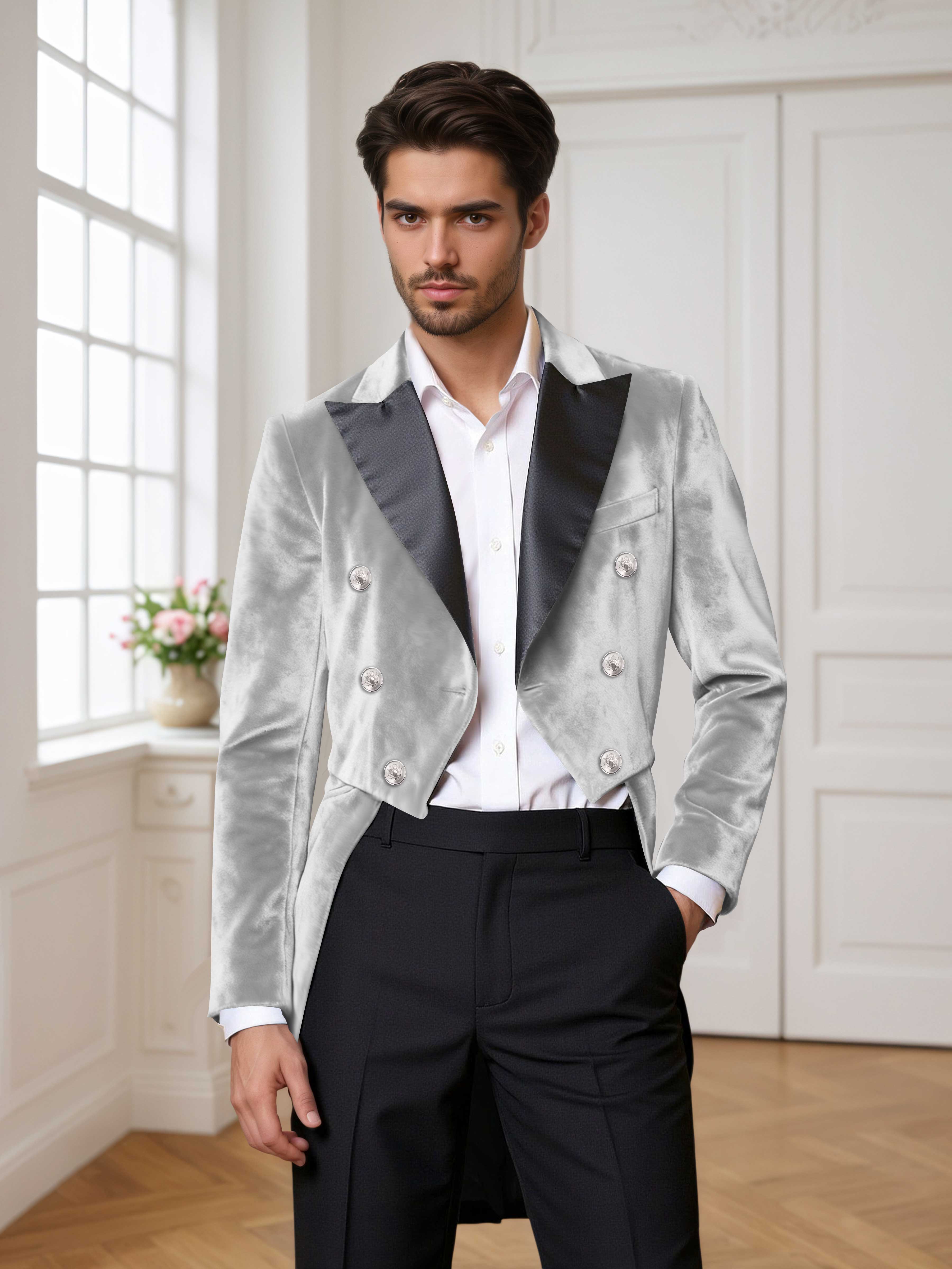 Velvet Tailcoat Double Breasted Peak Lapel Men's 2 Pieces Suit for Formal Wedding