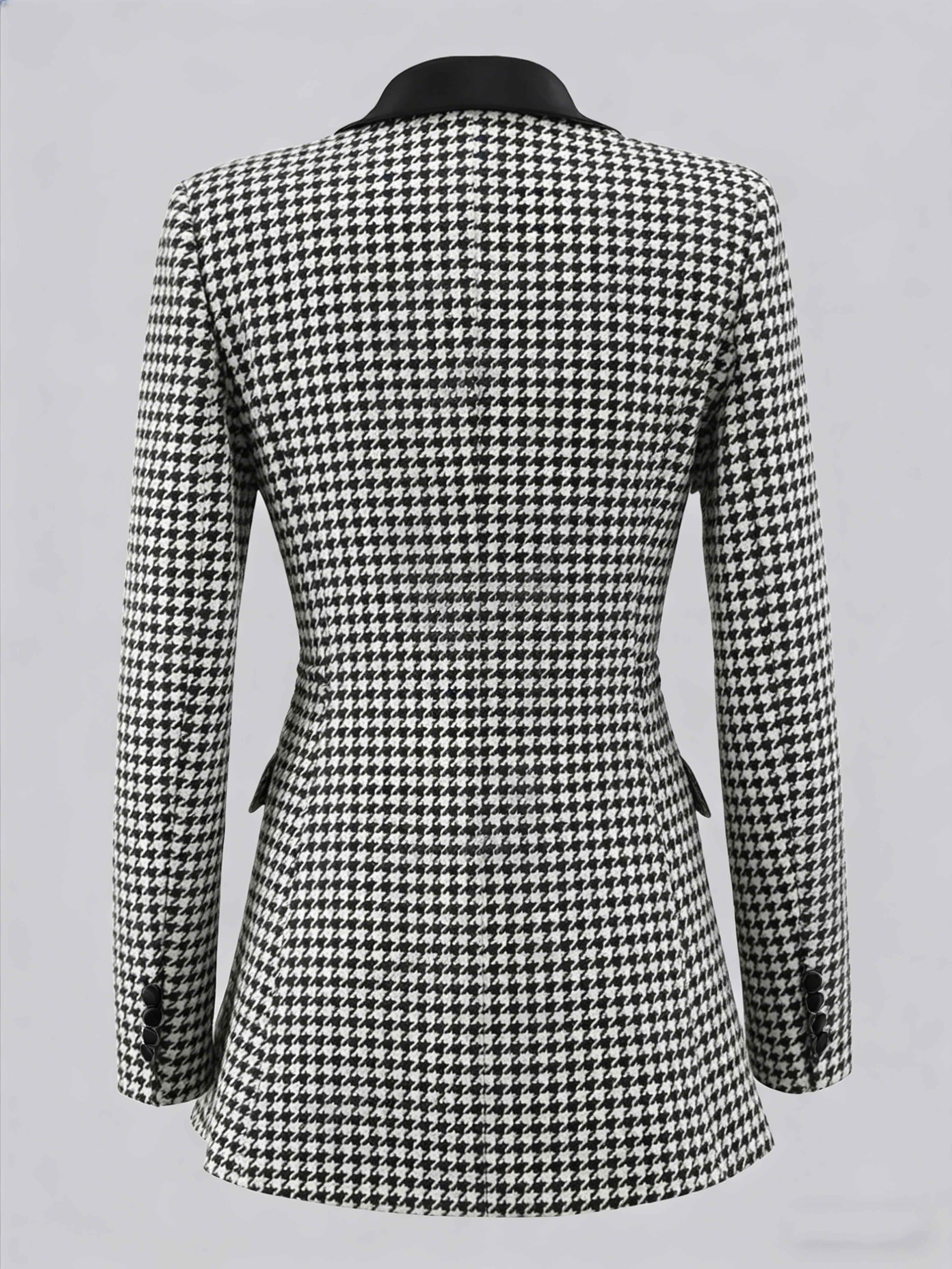 Classic Women's Houndstooth Notch Lapel Double Breasted Suit Jacket