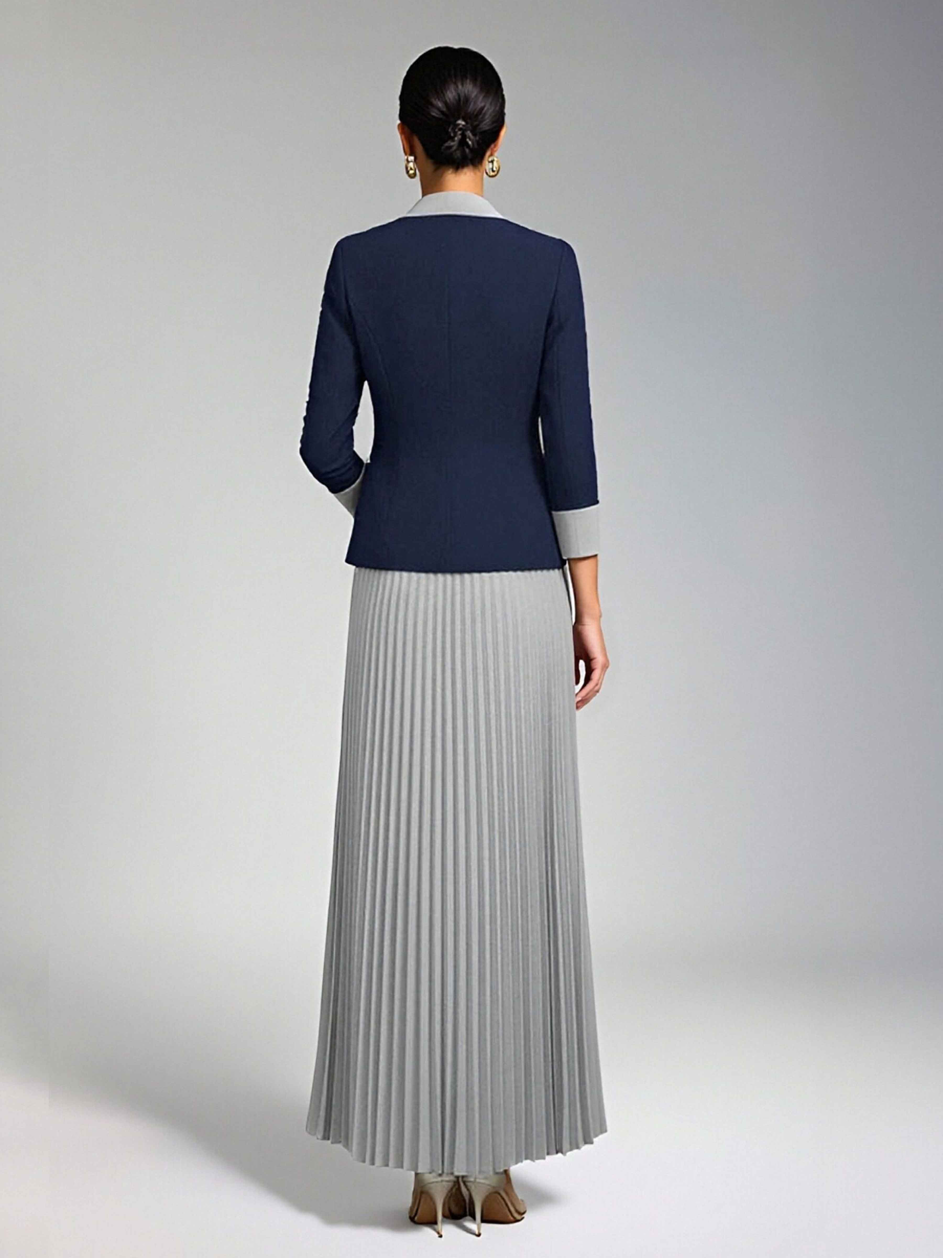 Glamorous Women's 2 Pieces Color Block Shawl Lapel One Button Suit Dress