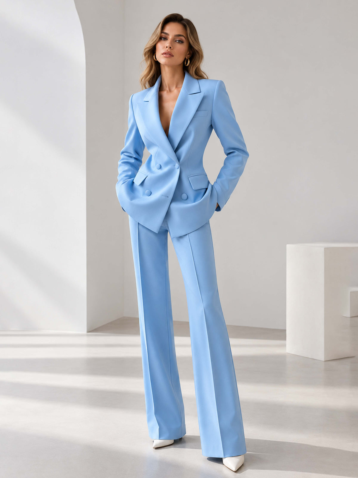 Women's 3-Piece Wedding Pant Suit with Blazer, Corset Top & Flared Pants