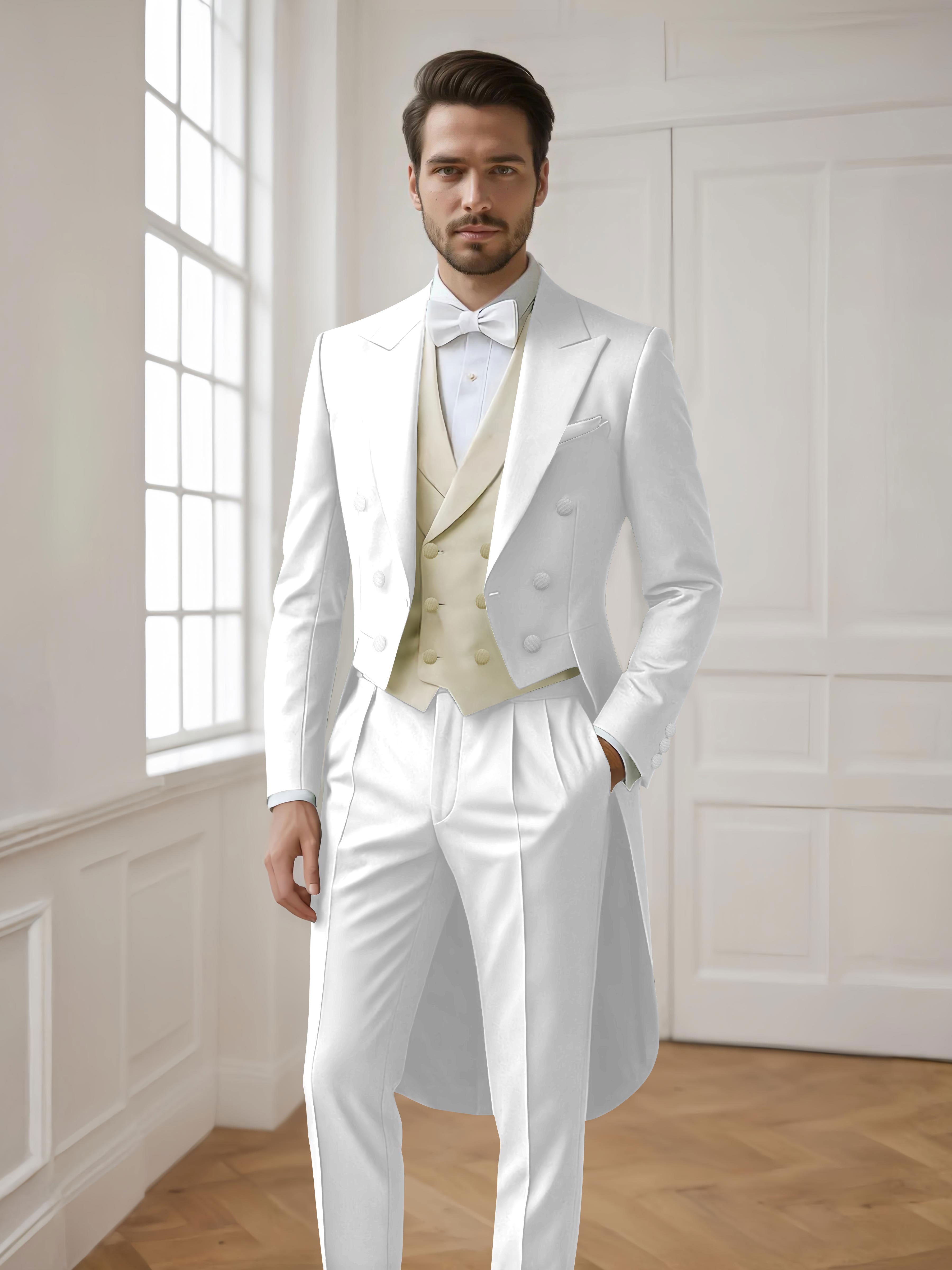 Modern Peak Lapel Men's 3 Pieces Suit for Groom Wedding & Prom