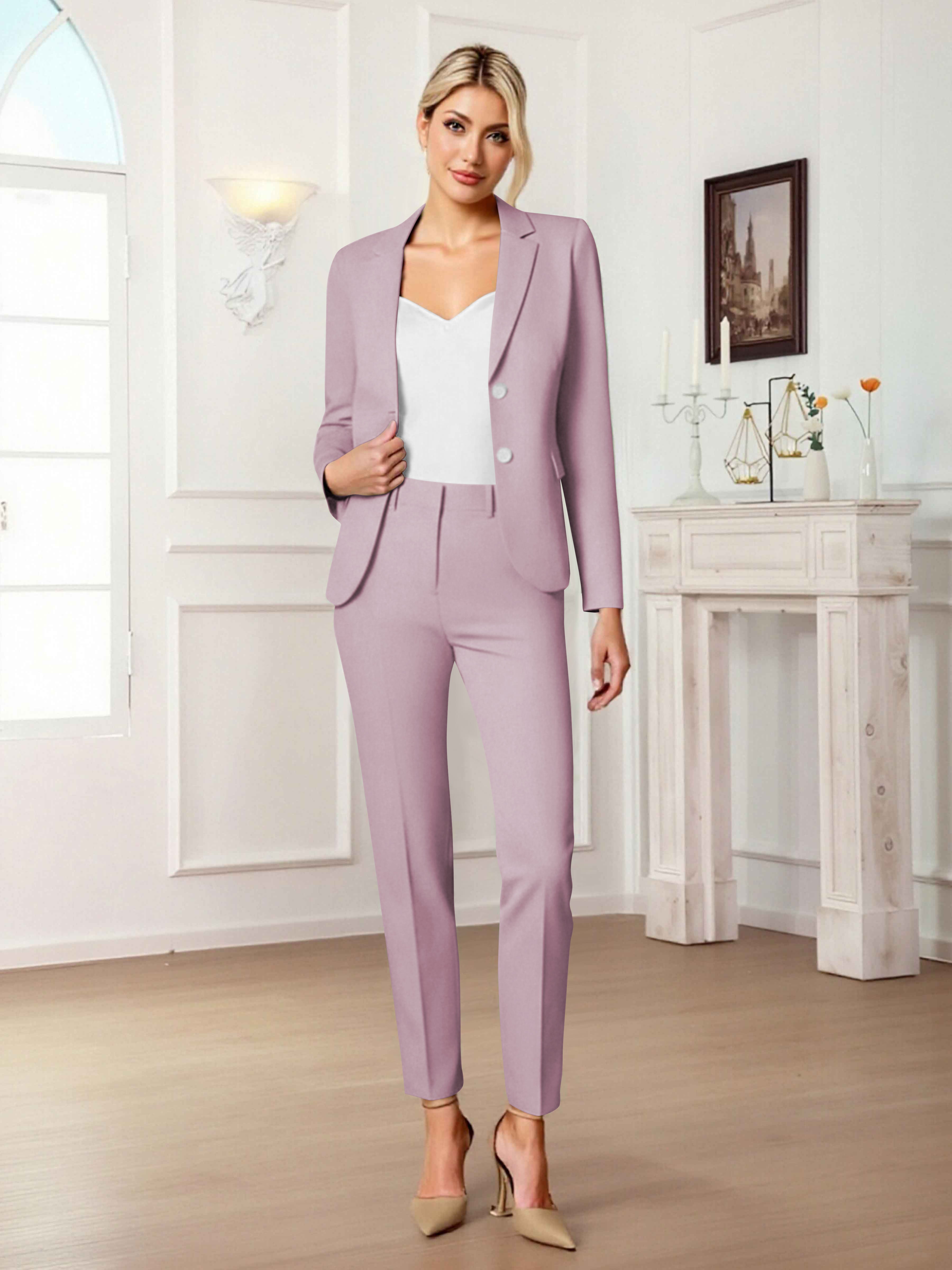 Slim Fit Women's 2 Pieces Notch Lapel Two Button Suit For Guest