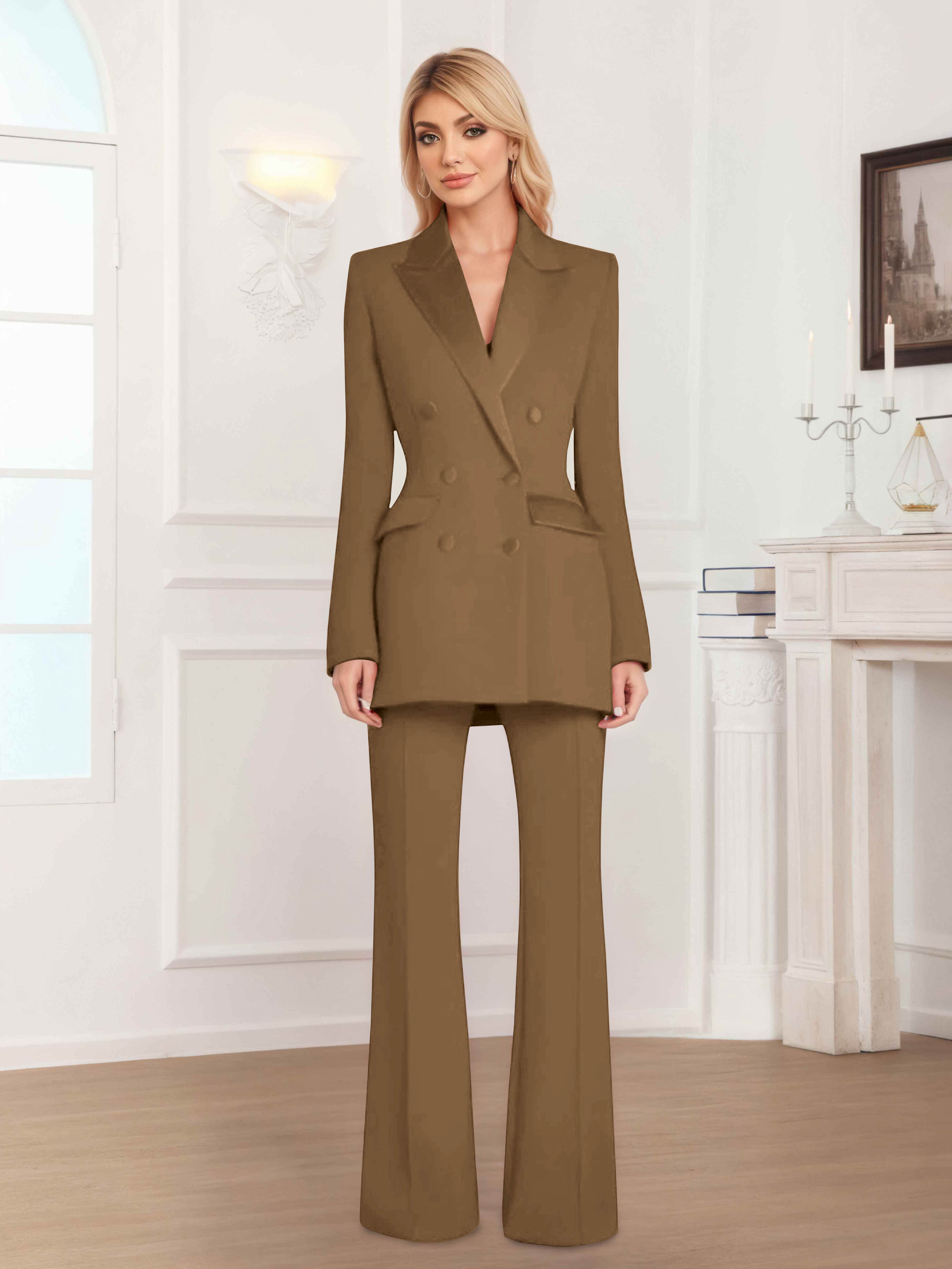 Women's 2 Pieces Notch Lapel Double Breasted Suit Set