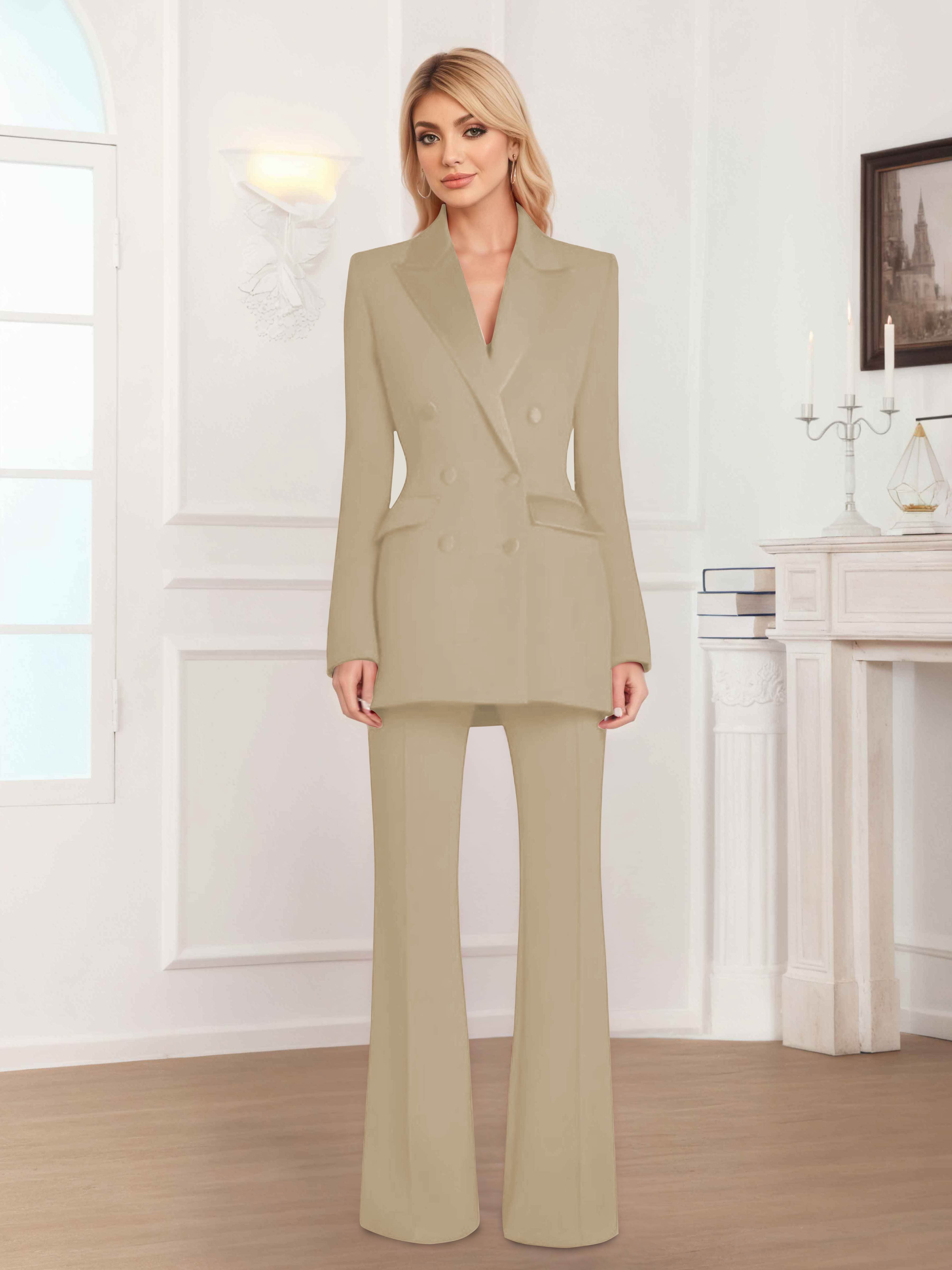 Women's 2 Pieces Notch Lapel Double Breasted Suit Set