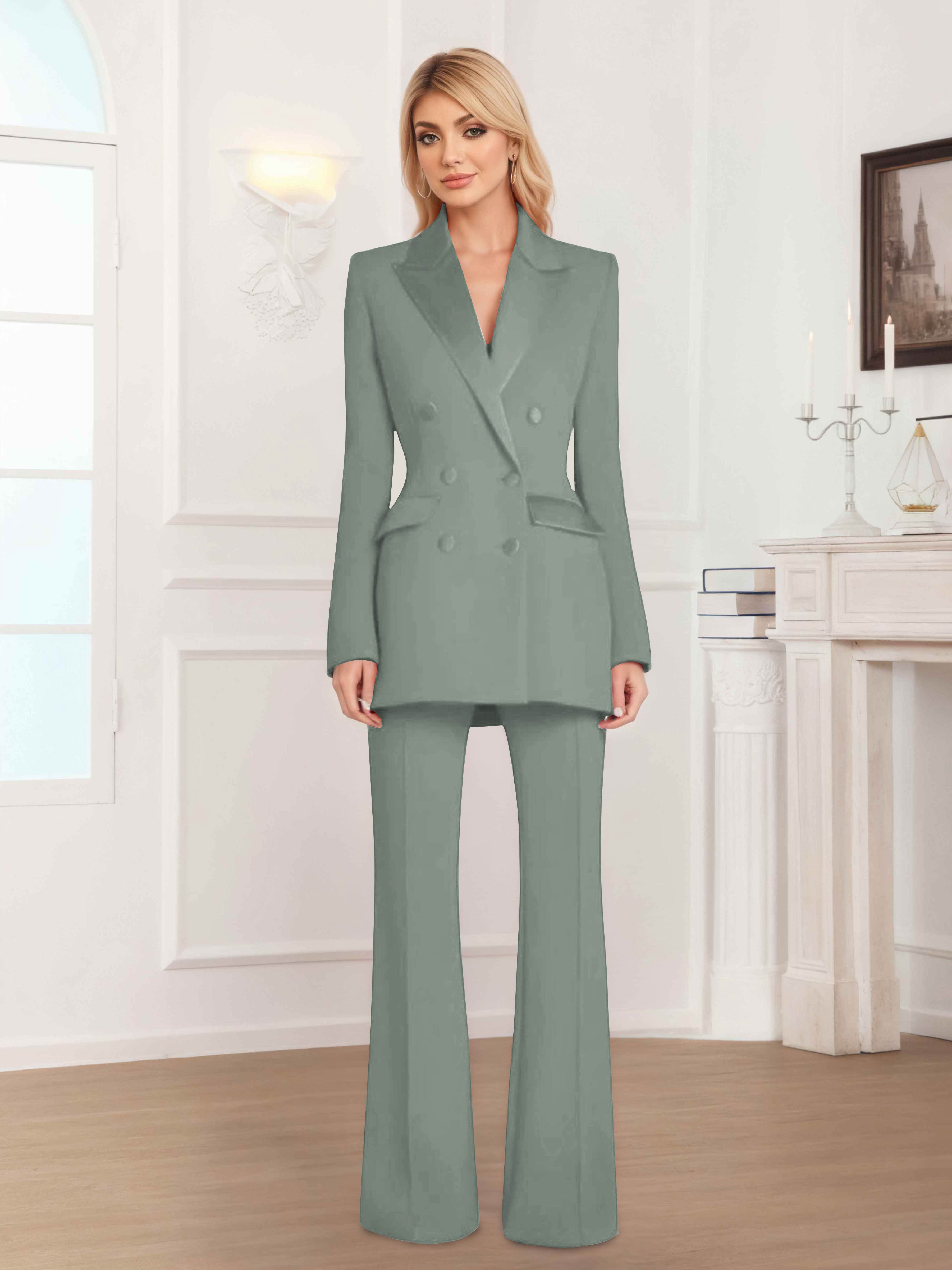 Women's 2 Pieces Notch Lapel Double Breasted Suit Set