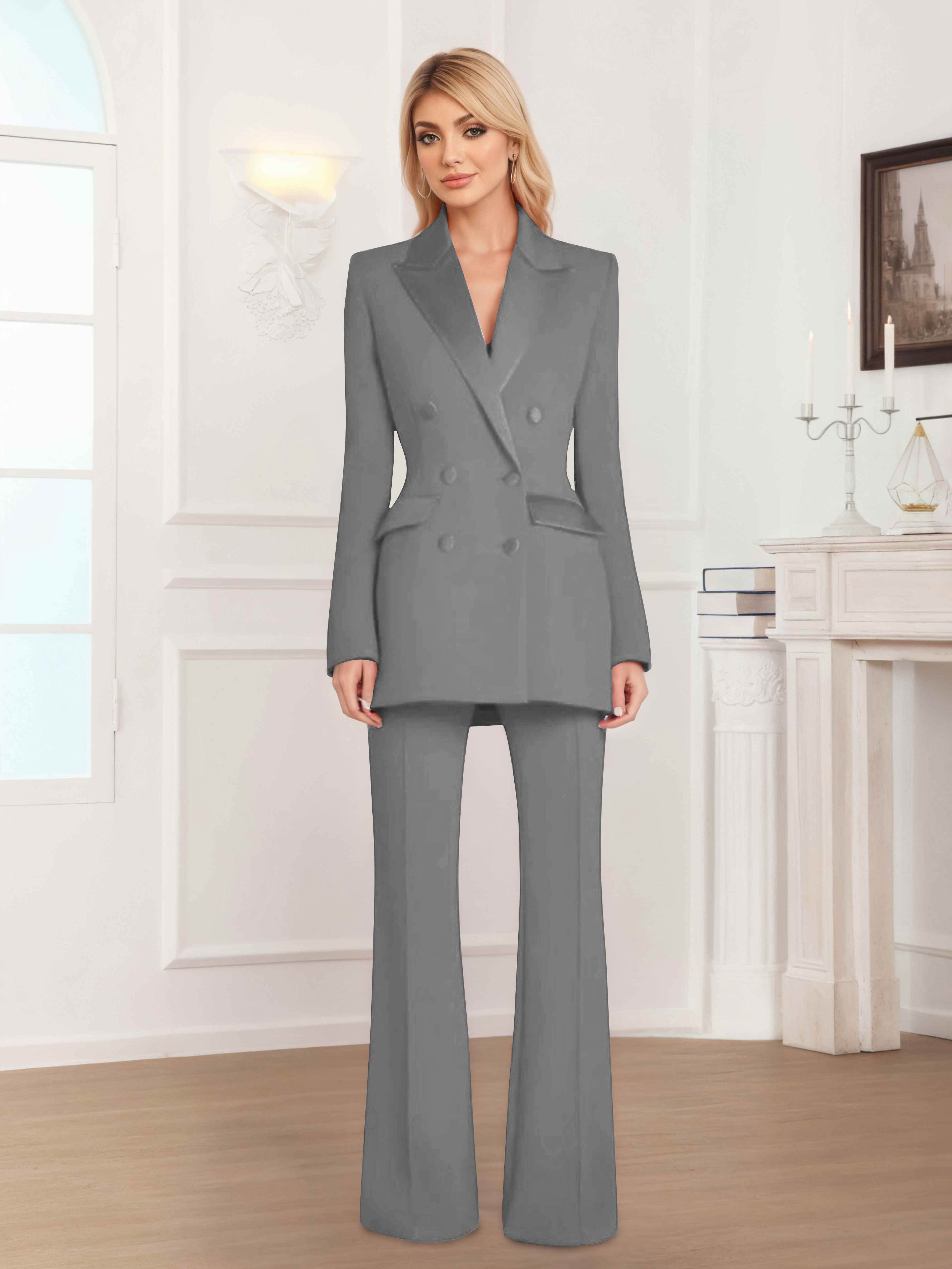 Women's 2 Pieces Notch Lapel Double Breasted Suit Set