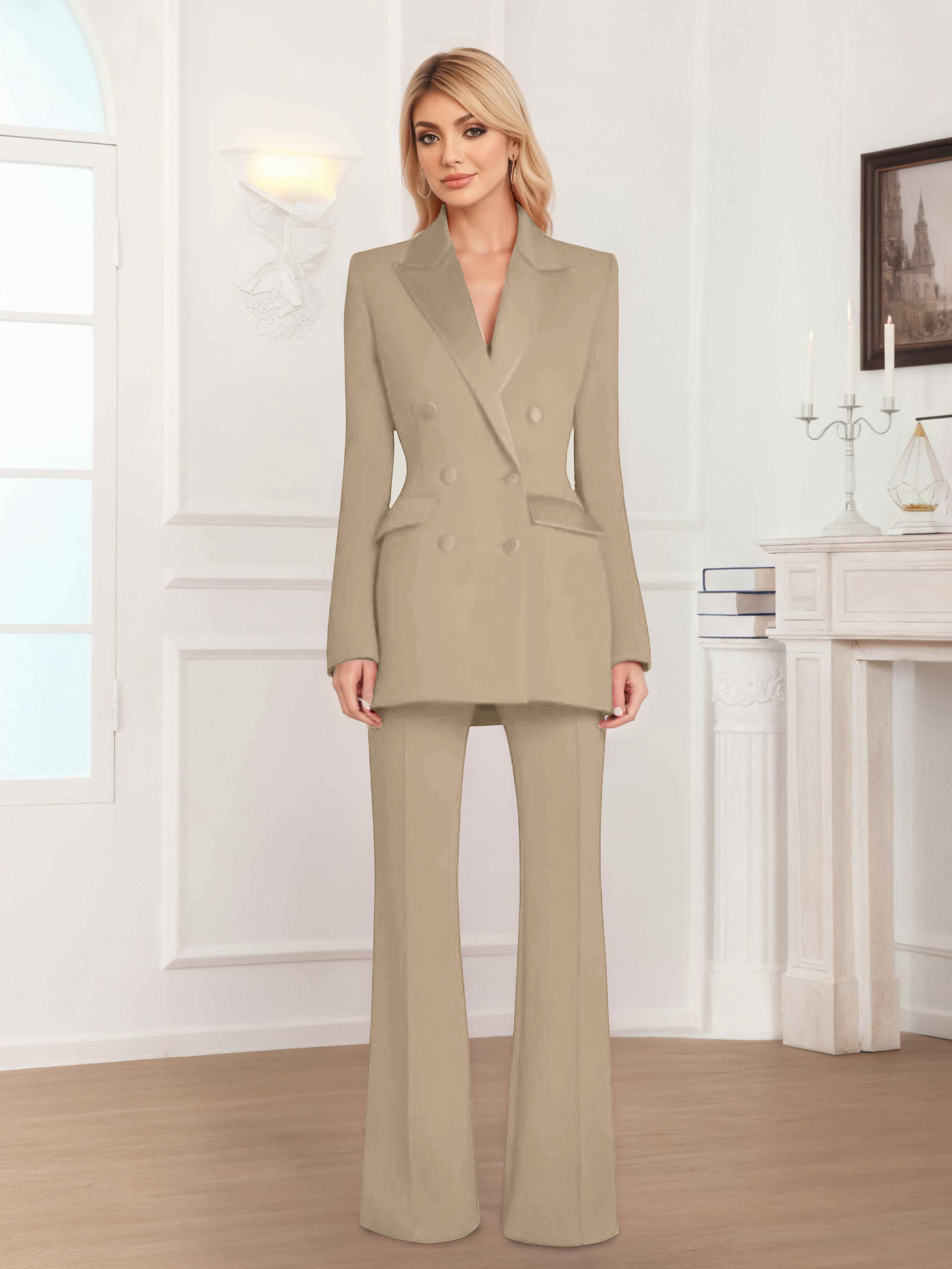 Women's 2 Pieces Notch Lapel Double Breasted Suit Set