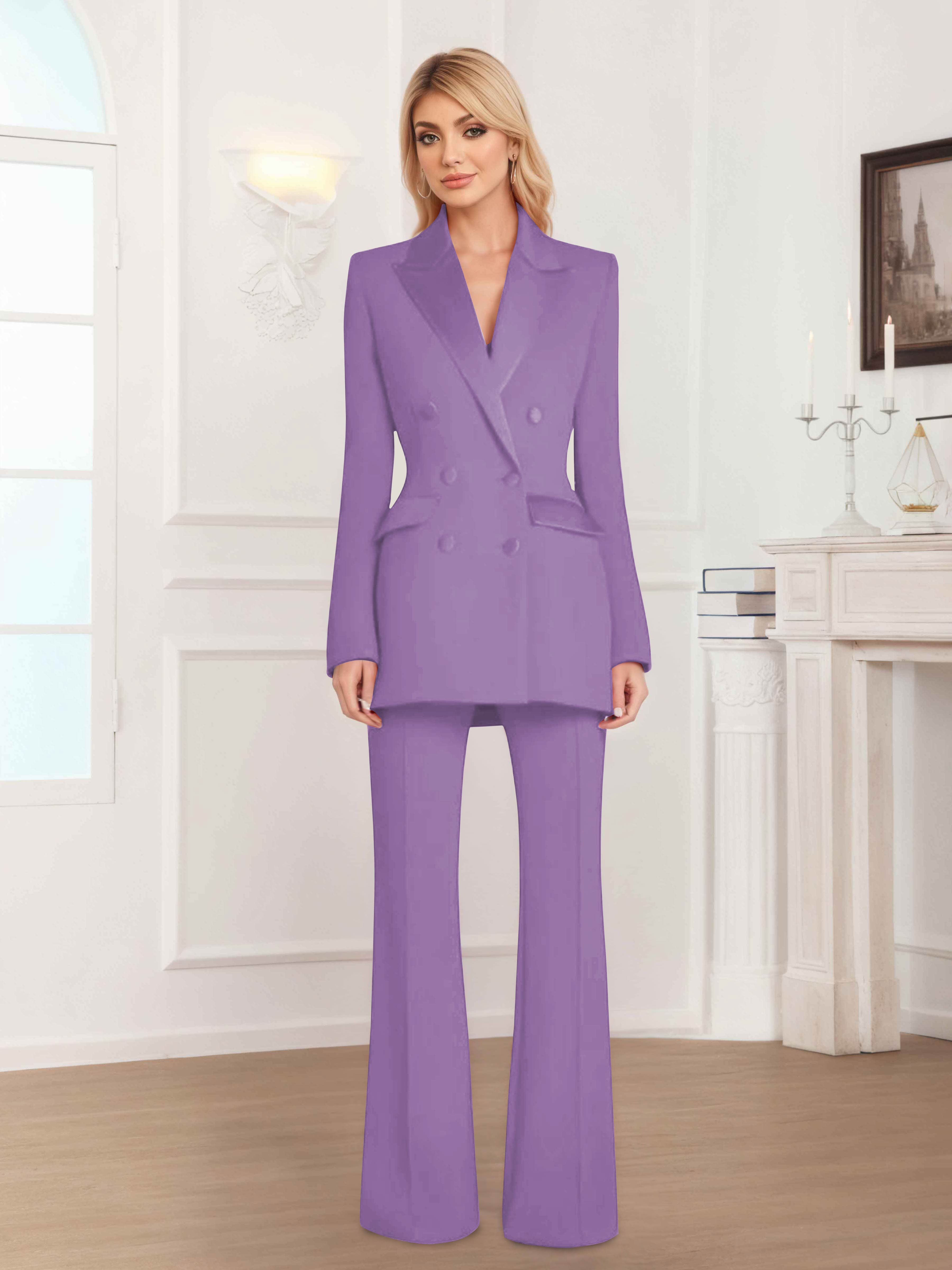 Women's 2 Pieces Notch Lapel Double Breasted Suit Set
