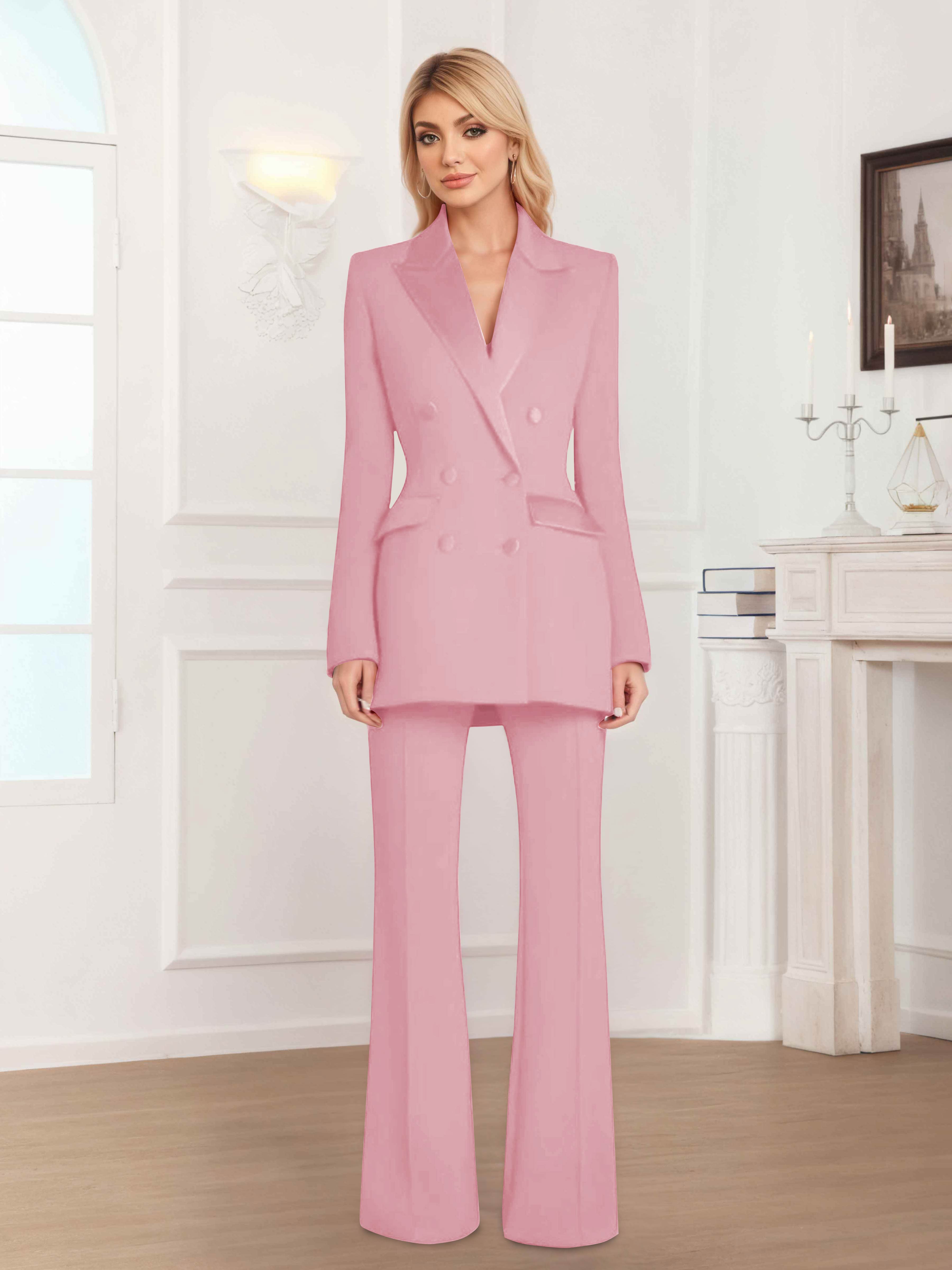 Women's 2 Pieces Notch Lapel Double Breasted Suit Set