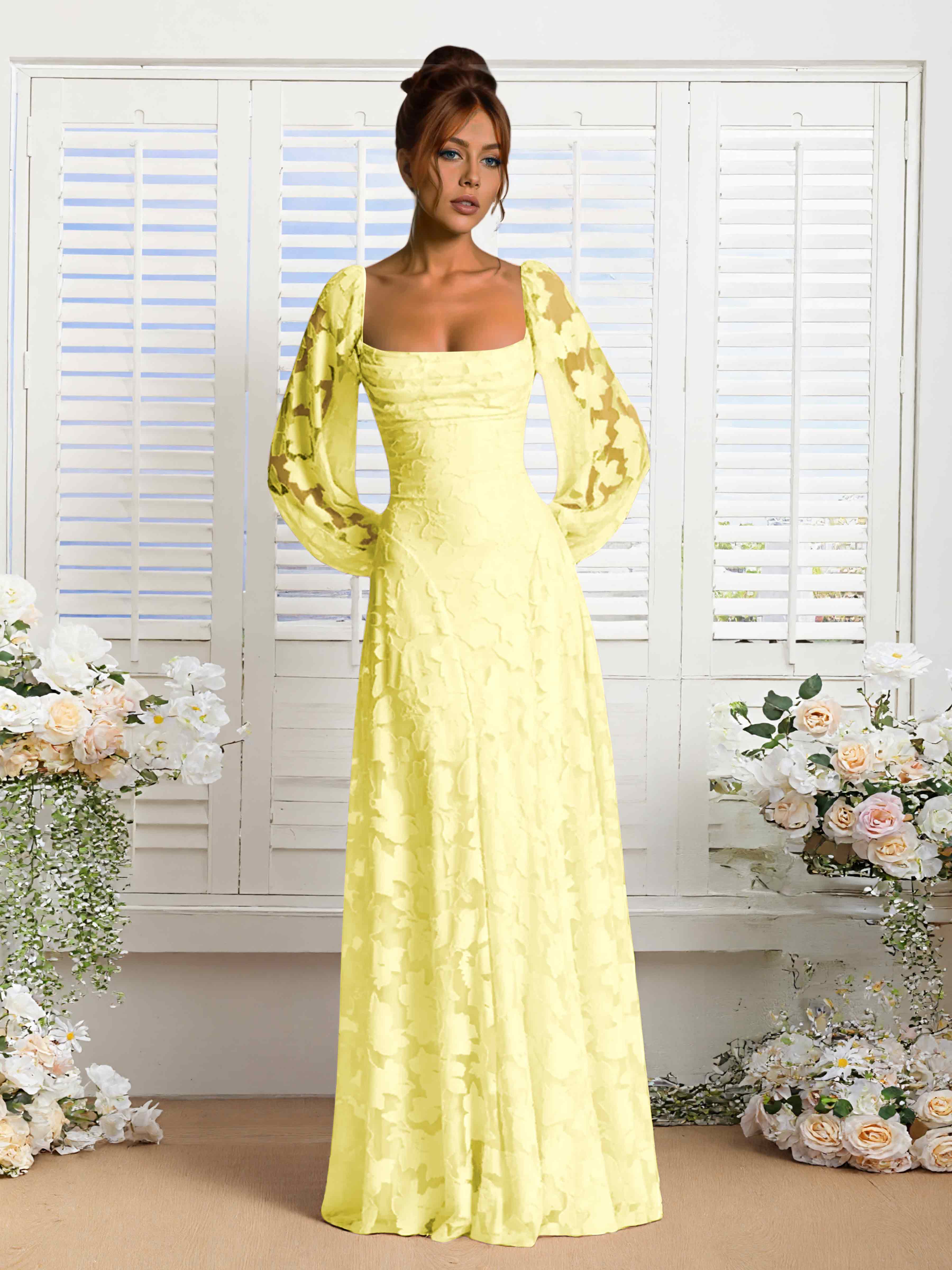 Xandra A-Line Long Sleeves Floor Length Floral Lace Formal Dresses