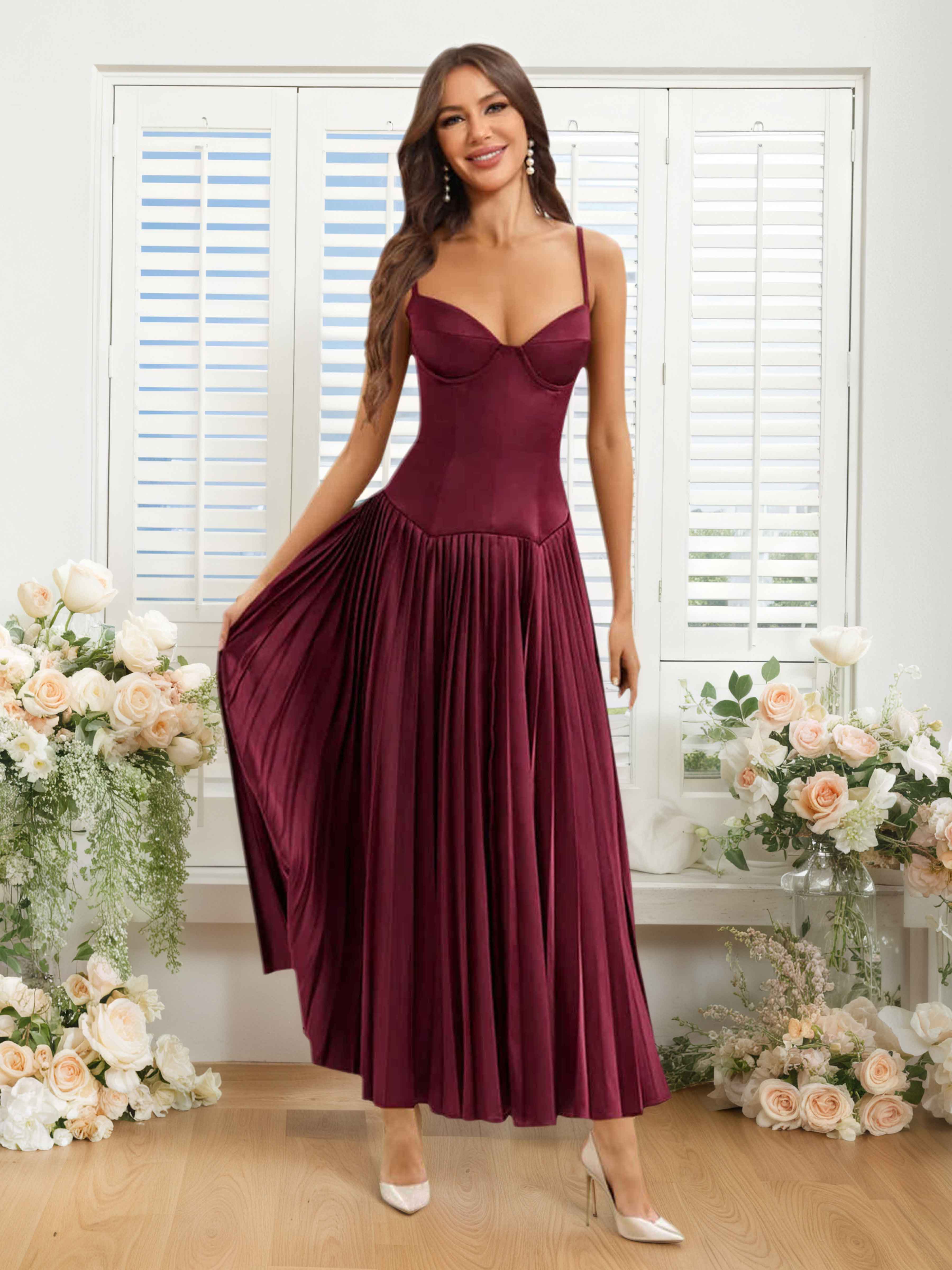 Yvaine Enchanting Spaghetti Straps Maxi Satin Bridesmaid Dresses