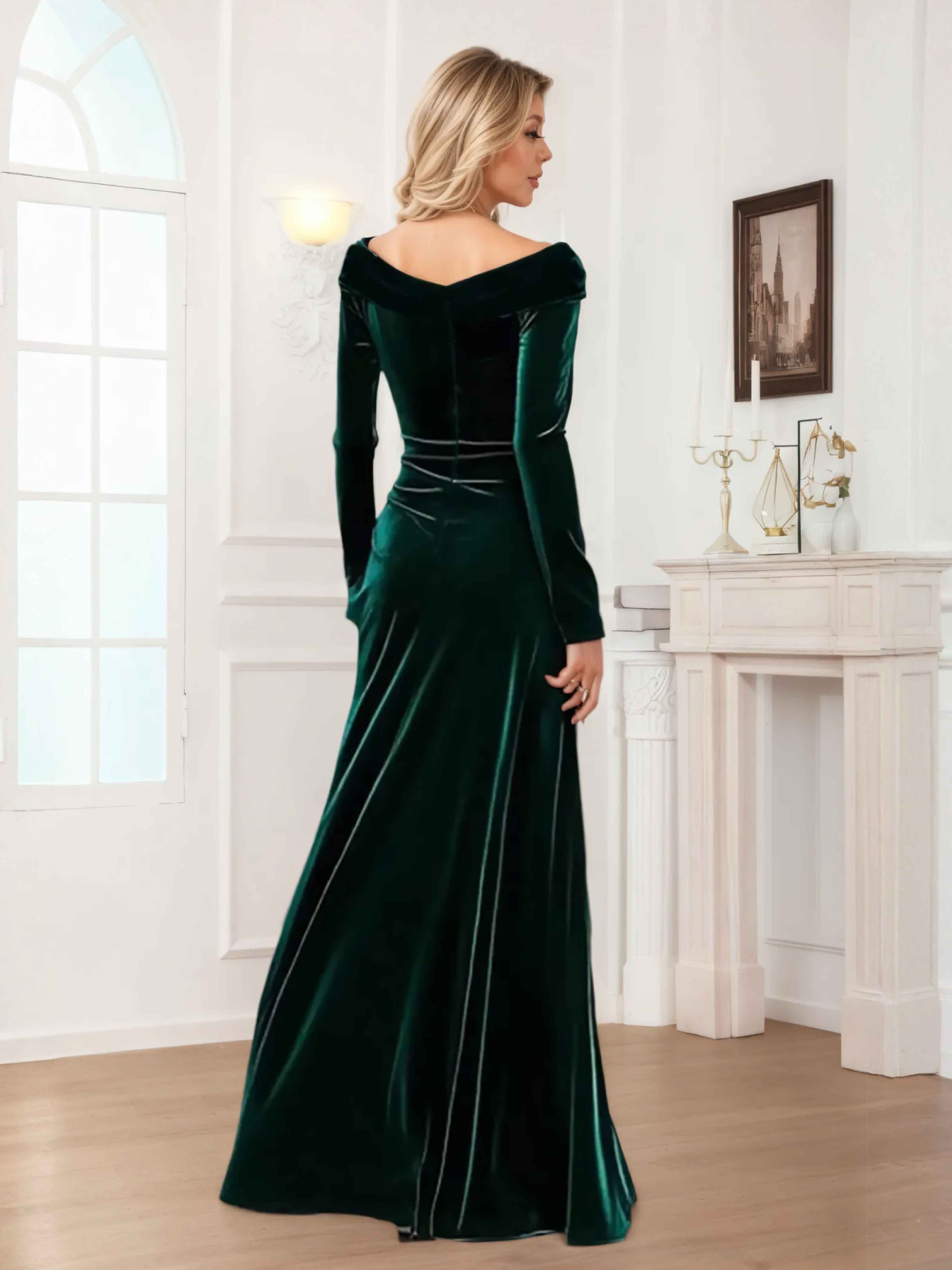 Zanna Modern Long Sleeves Ruched Long Velvet Mother Of The Bride Dresses