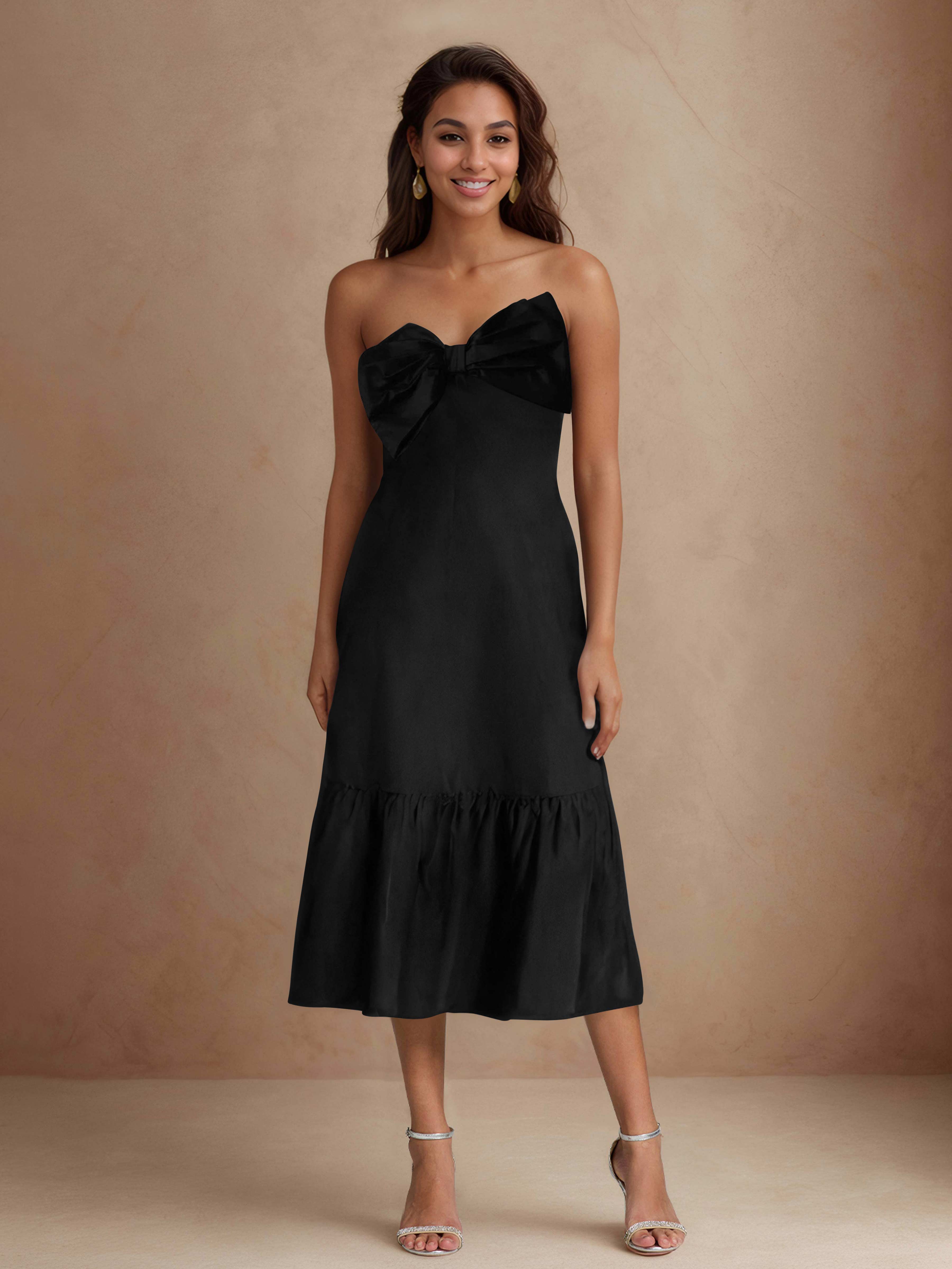 Zariyah A-Line Strapless Bow-Tie Midi Wedding Guest Dresses Zariyah A-Line Strapless Bow-Tie Midi Wedding Guest Dresses